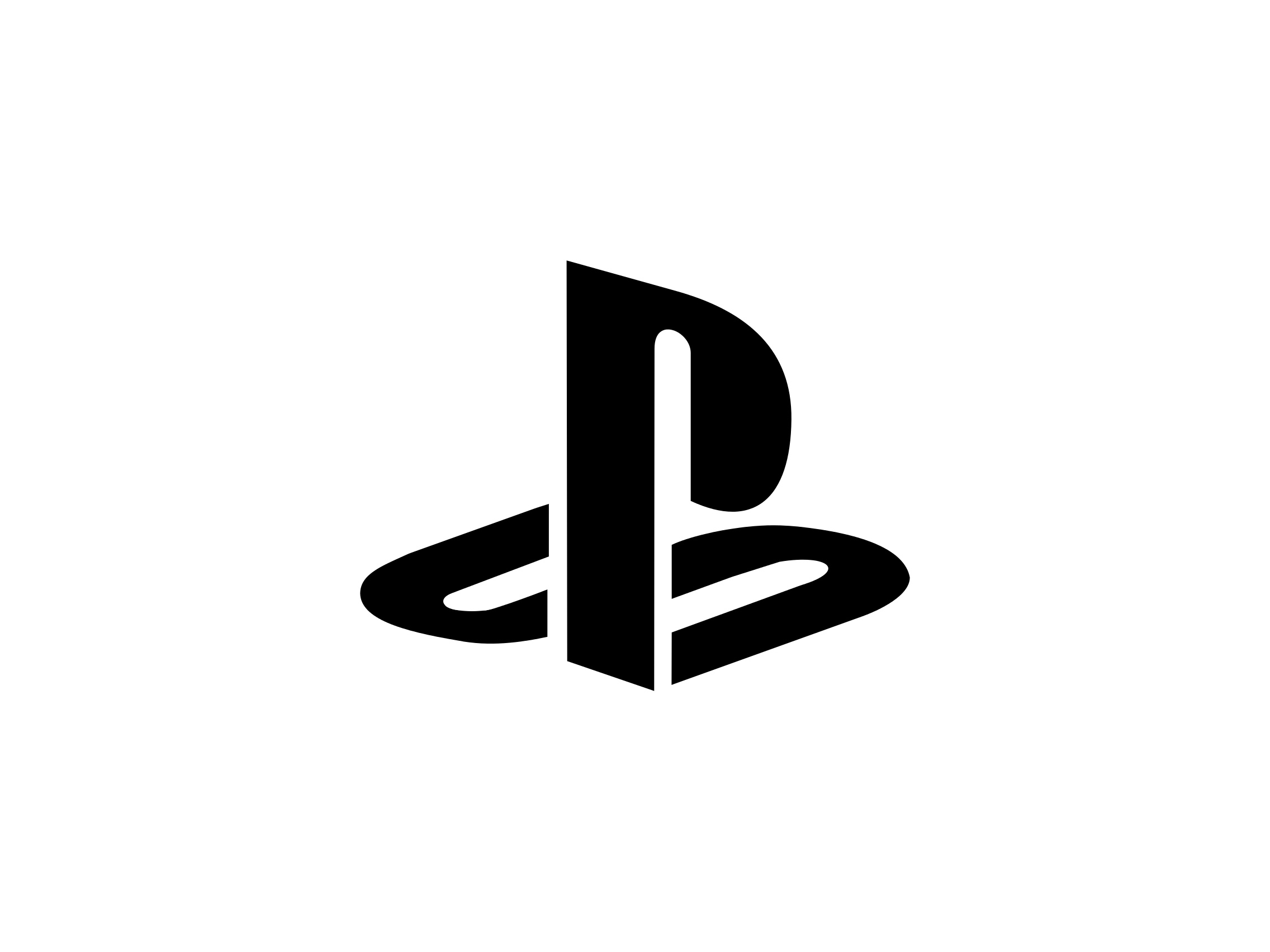 PlayStation logo, Black vector emblem, Plain white backdrop, HD Desktop wallpaper