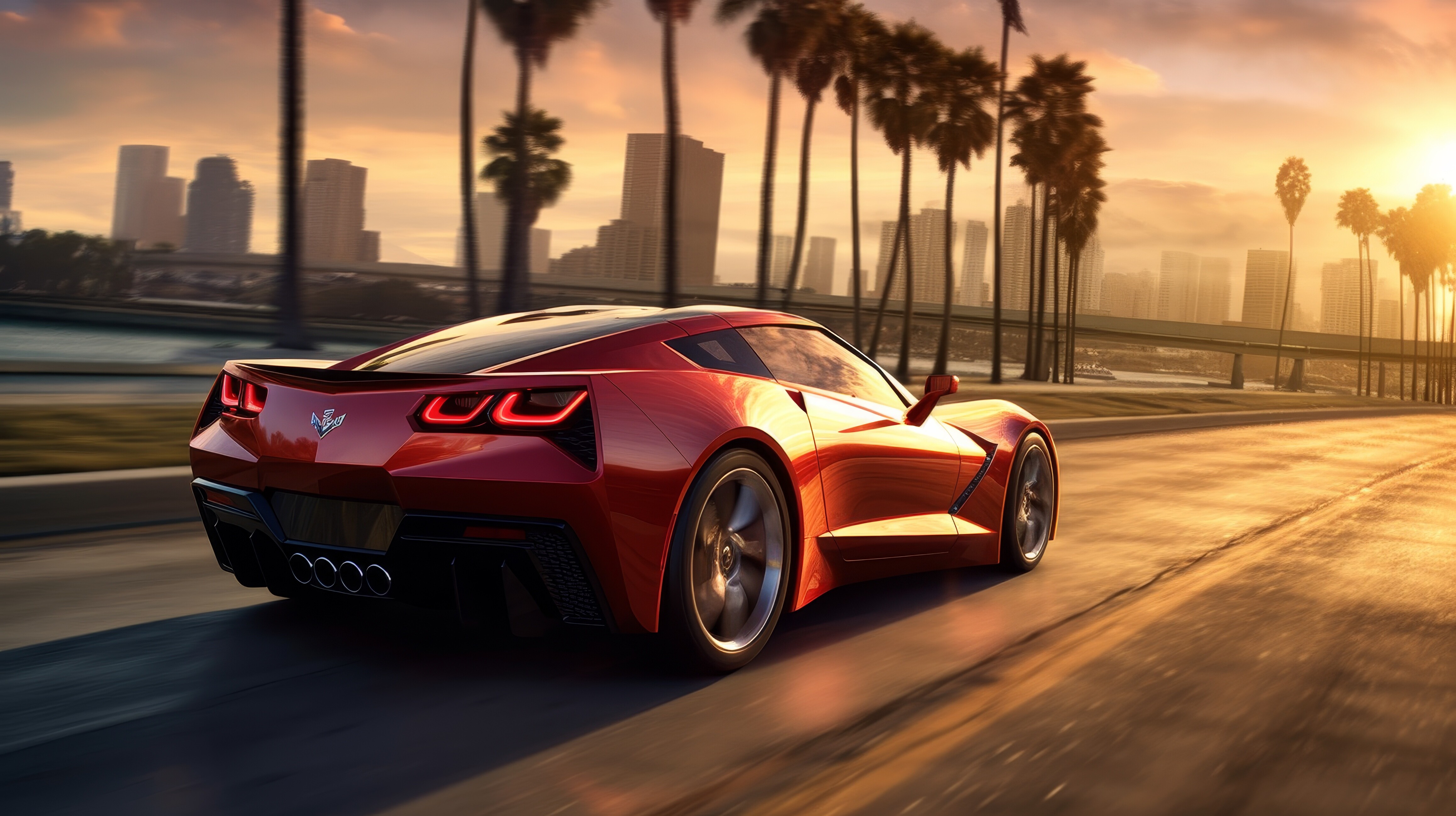 Chevrolet Corvette Stingray, Coastal Highway, Sunset, 4K Computer Wallpaper