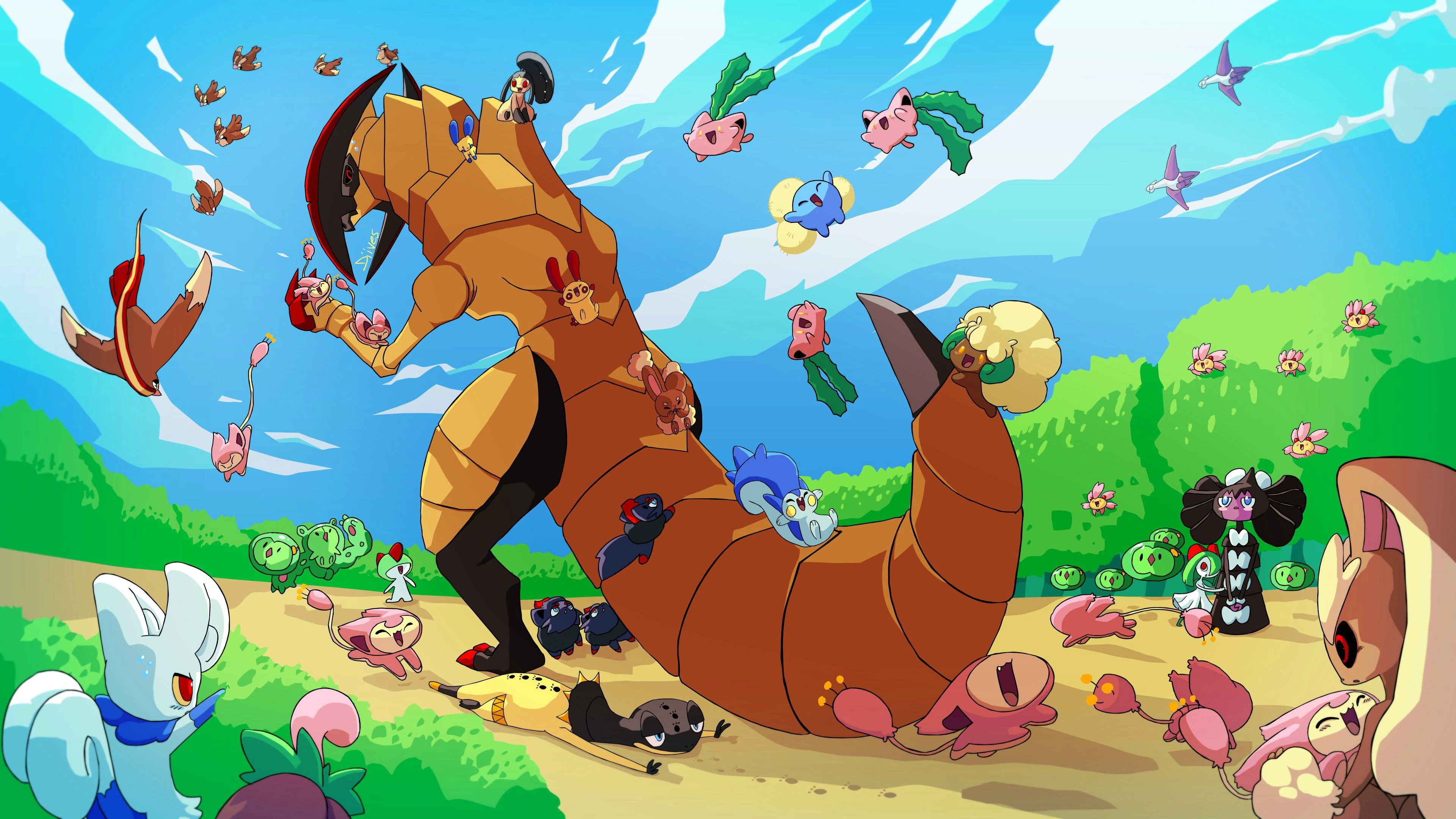 Garchomp vs Haxorus, Pokmon battle, Zoey Simpson artwork, Intense matchup, 3840x2160 4K Desktop