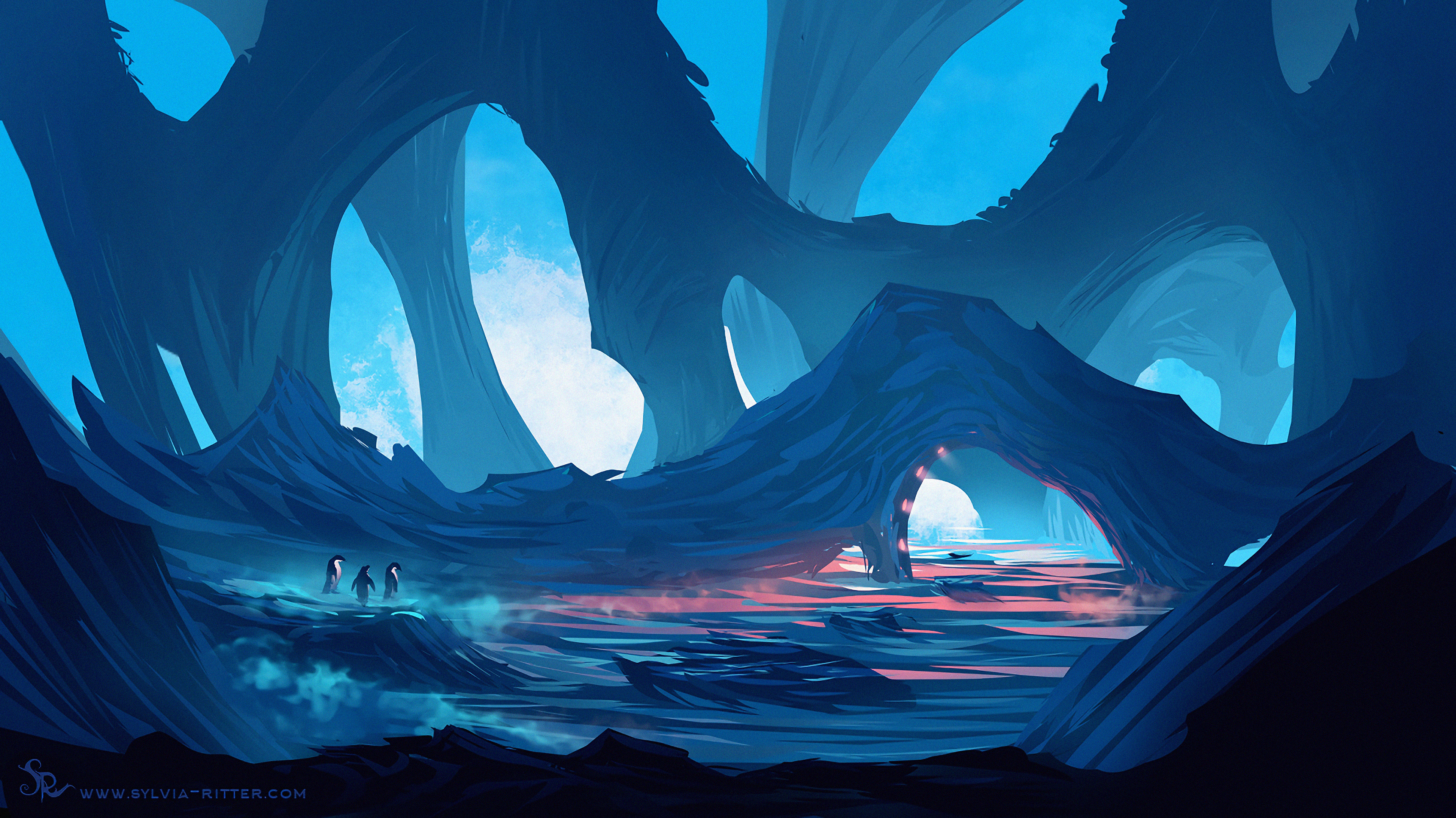 Ice Cave, Dolphins, HD Wallpapers, 3840x2160 4K Desktop