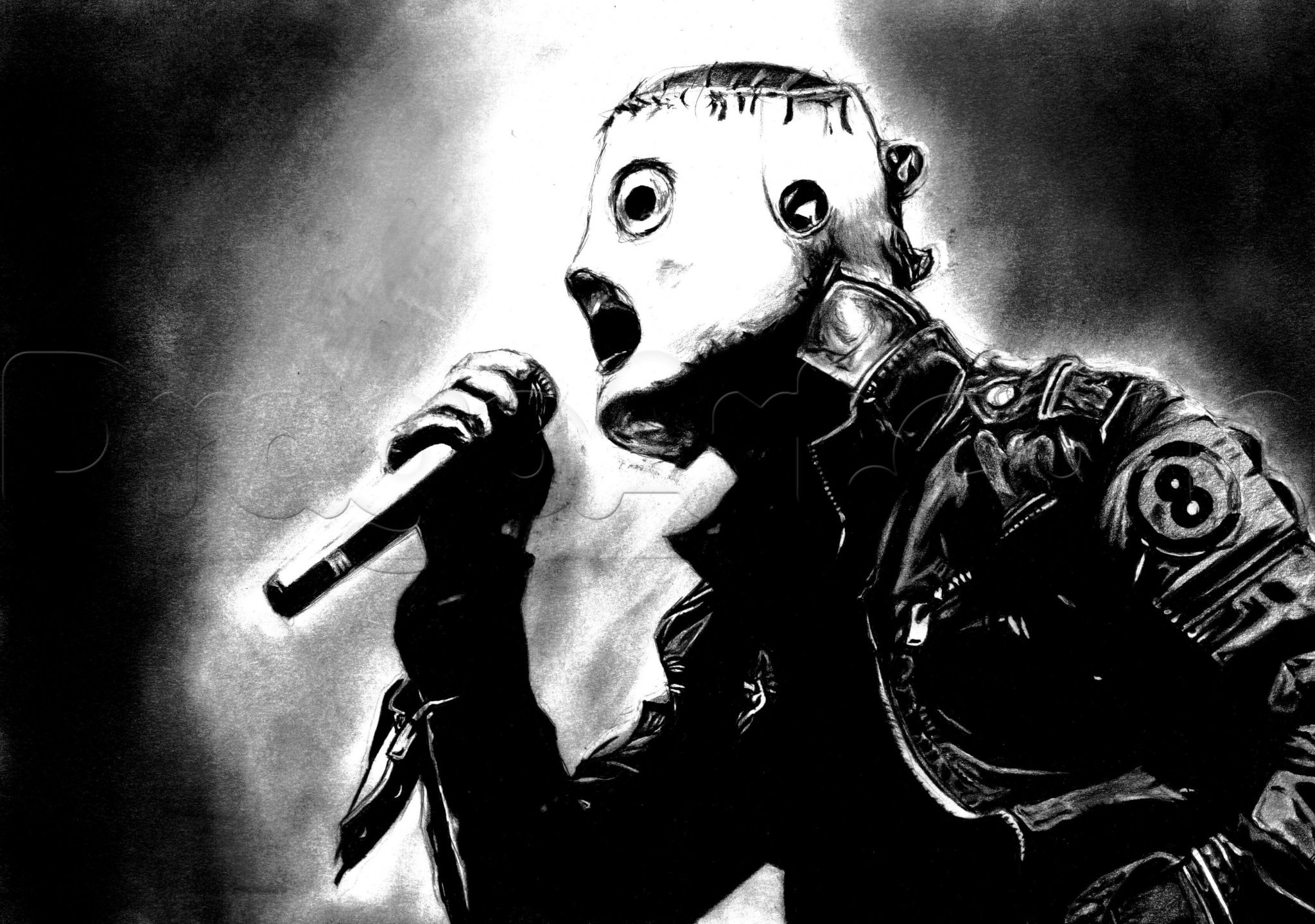 Corey Taylor, All Hope Is Gone mask, charcoal drawing art, HD Desktop wallpaper