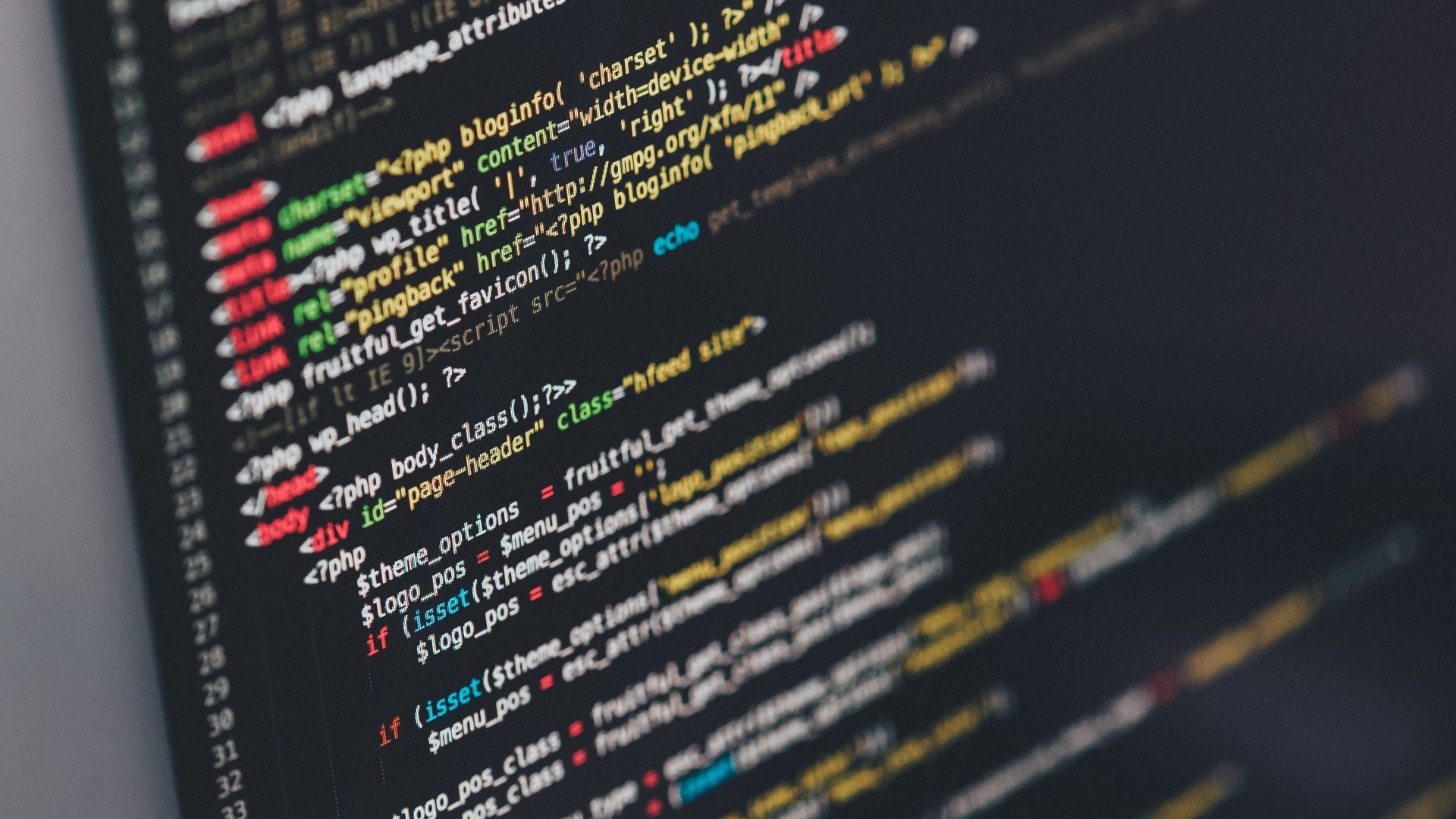 WordPress PHP source code, syntax highlighted code editor, shallow depth of field, Full HD Desktop wallpaper