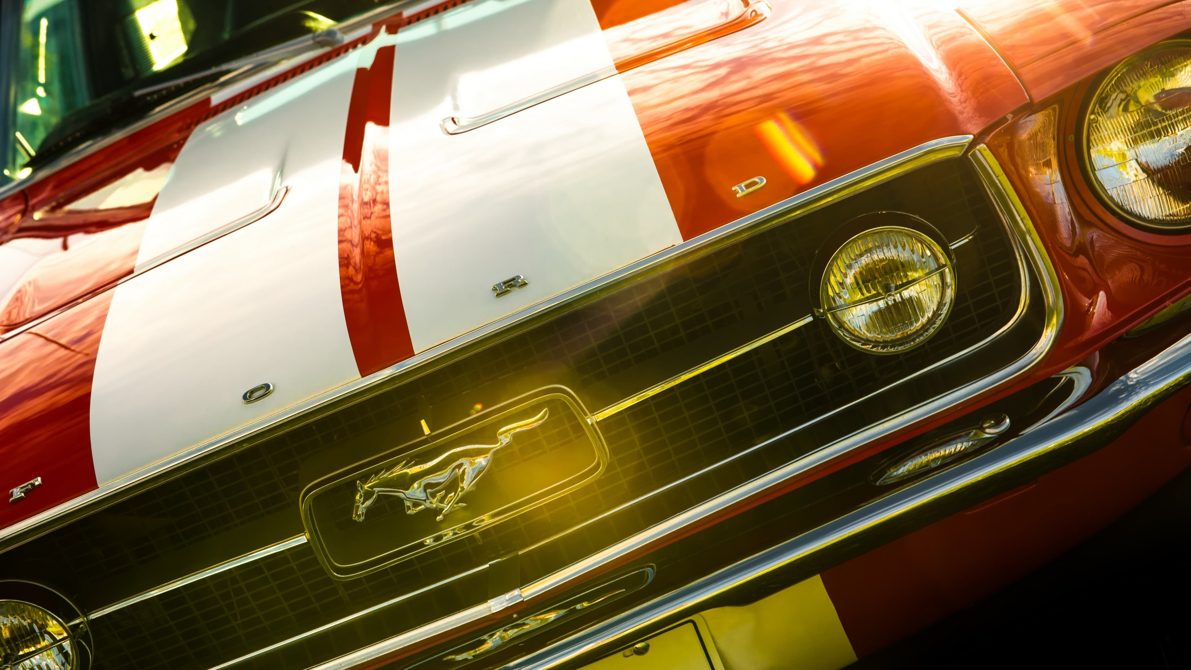 1967 Ford Mustang, Mustang pony emblem, Front grille and headlights, 4K Desktop wallpaper