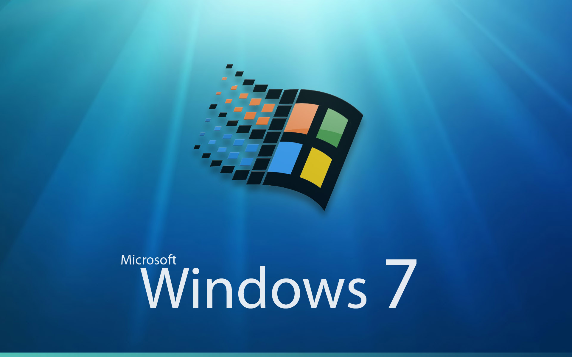 Microsoft Windows 7, Windows 98 logo, blue light rays, HD Desktop wallpaper