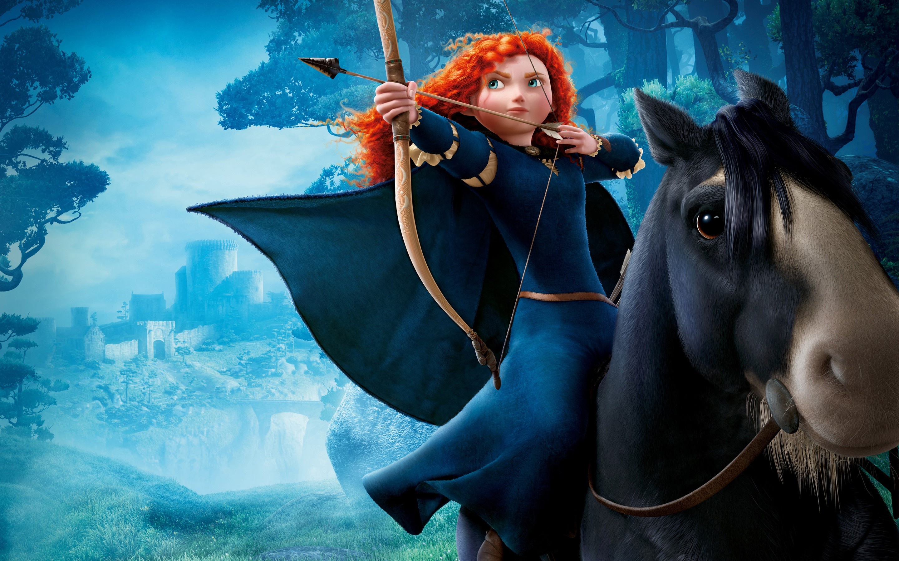 Princess Merida, Angus the horse, DunBroch Castle, HD Desktop wallpaper