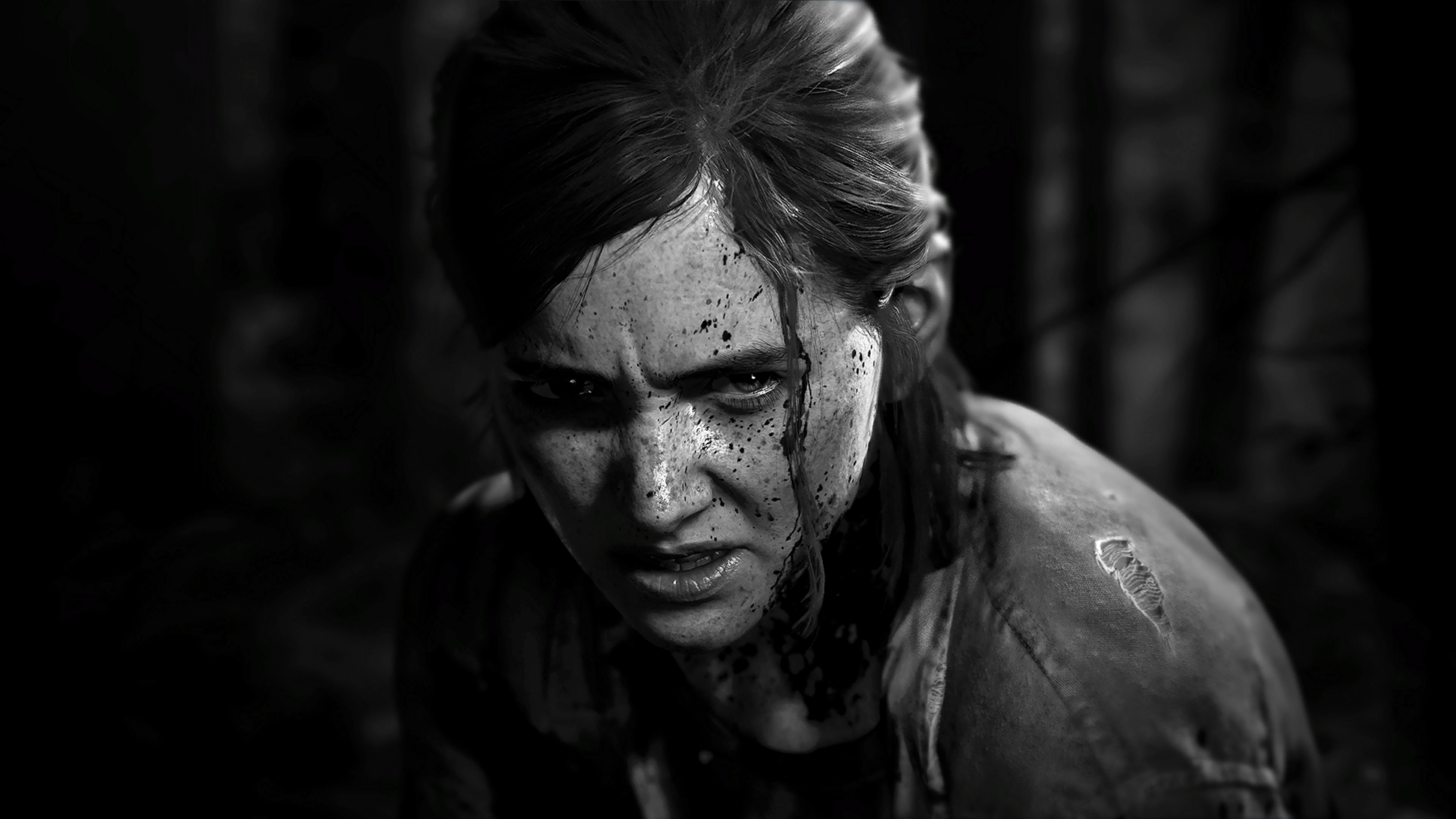Ellie Williams, The Last of Us Part II, black and white portrait, 4K Desktop wallpaper