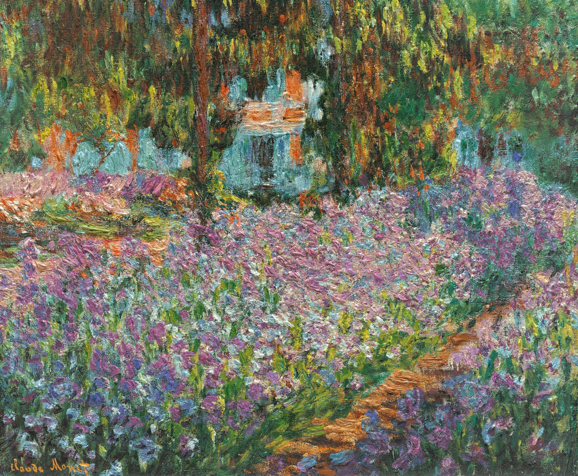 The Artist's Garden at Giverny, Monet's house at Giverny, Claude Monet signature, HD Desktop wallpaper
