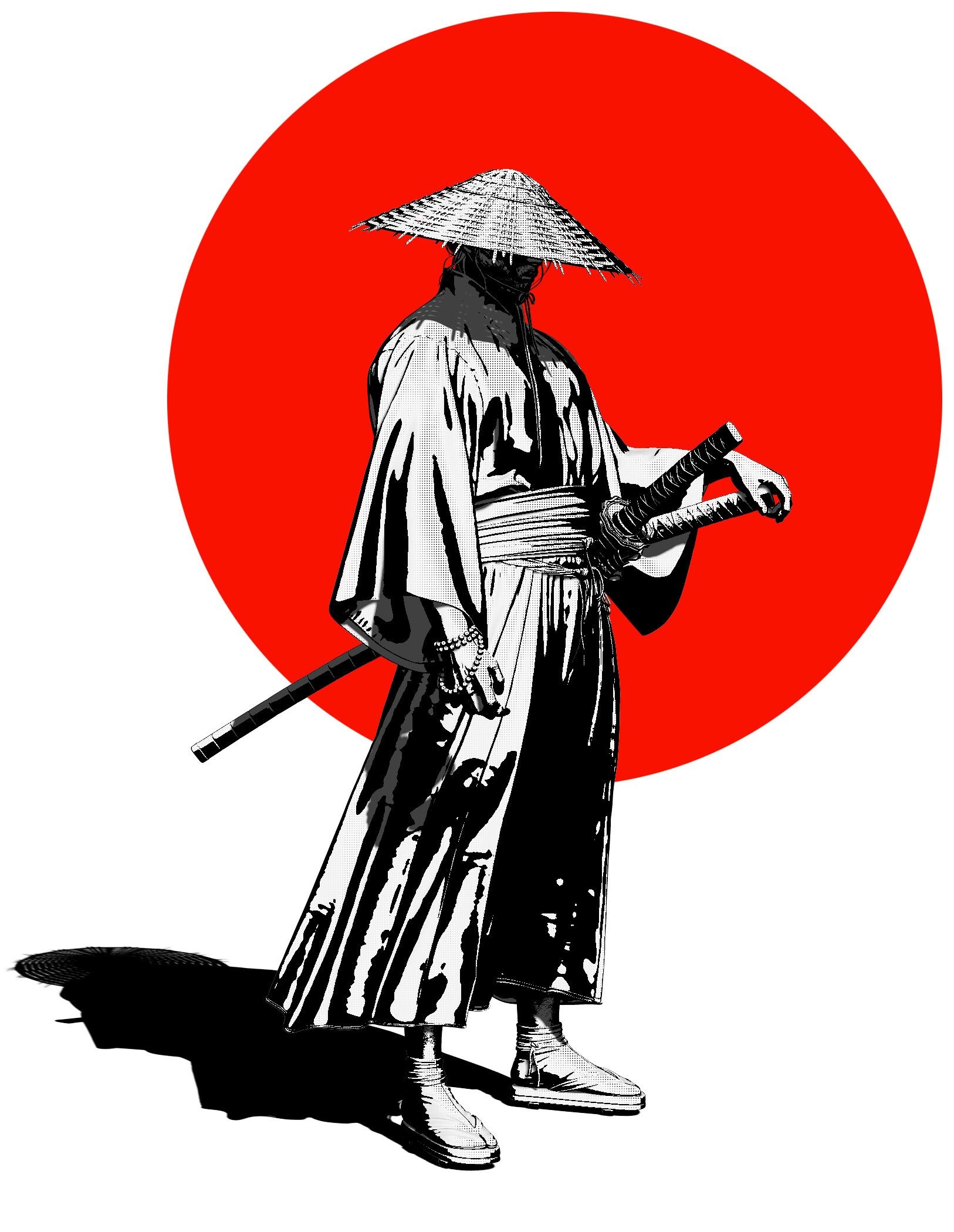 Straw hat ronin, Dual sheathed katanas, Red rising sun, HD Phone wallpaper