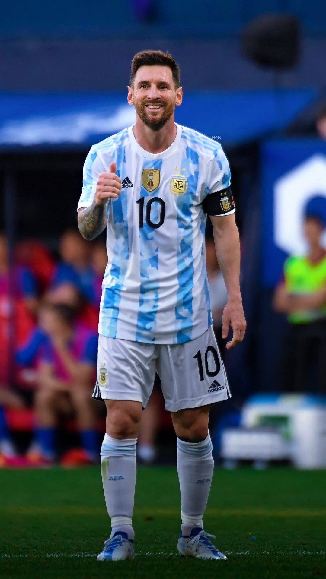 Lionel Messi, Argentina national football kit, Thumbs up gesture, Full HD Phone wallpaper