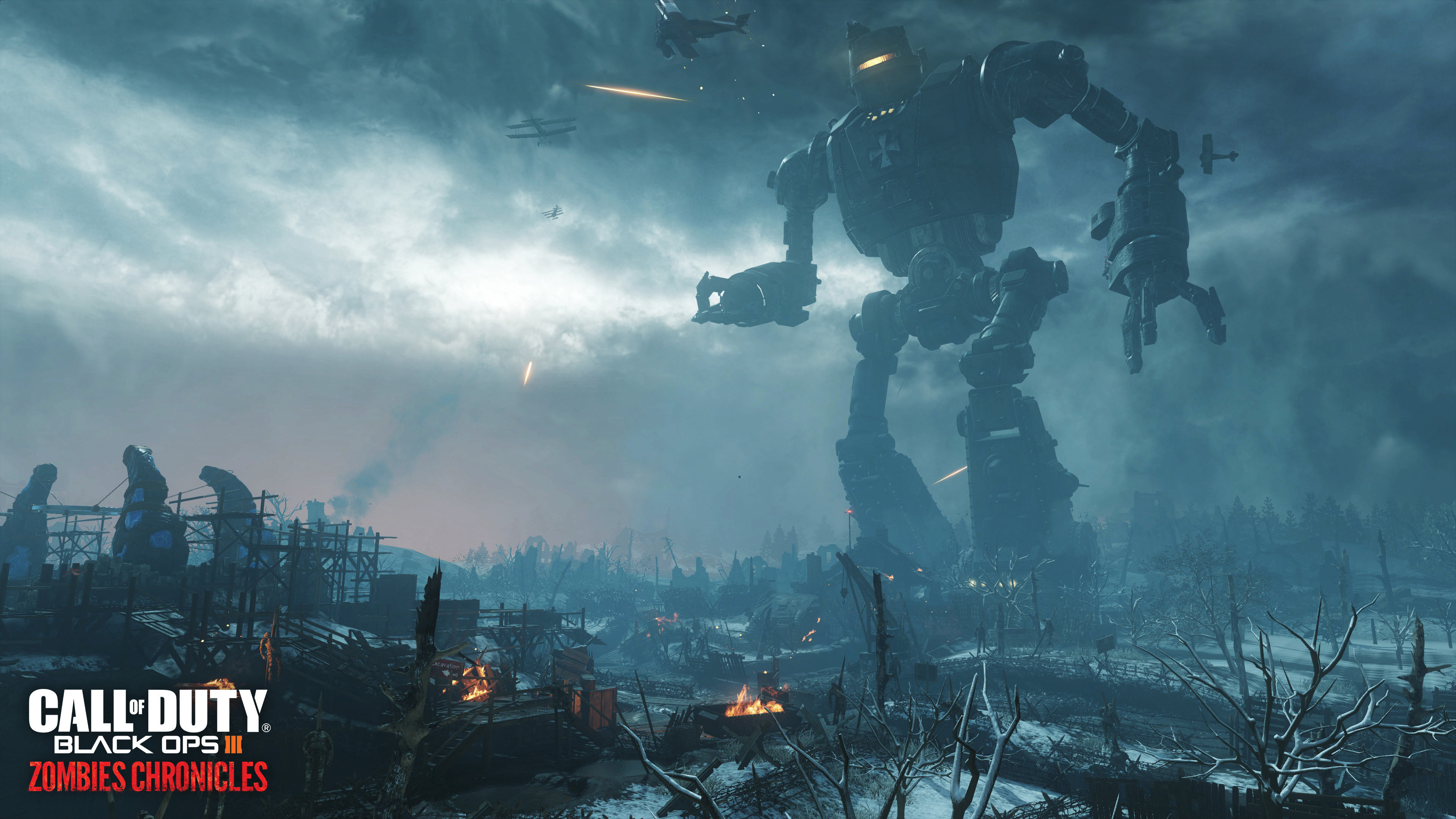 Call of Duty: Black Ops III: Zombies Chronicles, Origins Giant Robot Freya, Trenches battlefield of Excavation Site 64, 4K Desktop wallpaper
