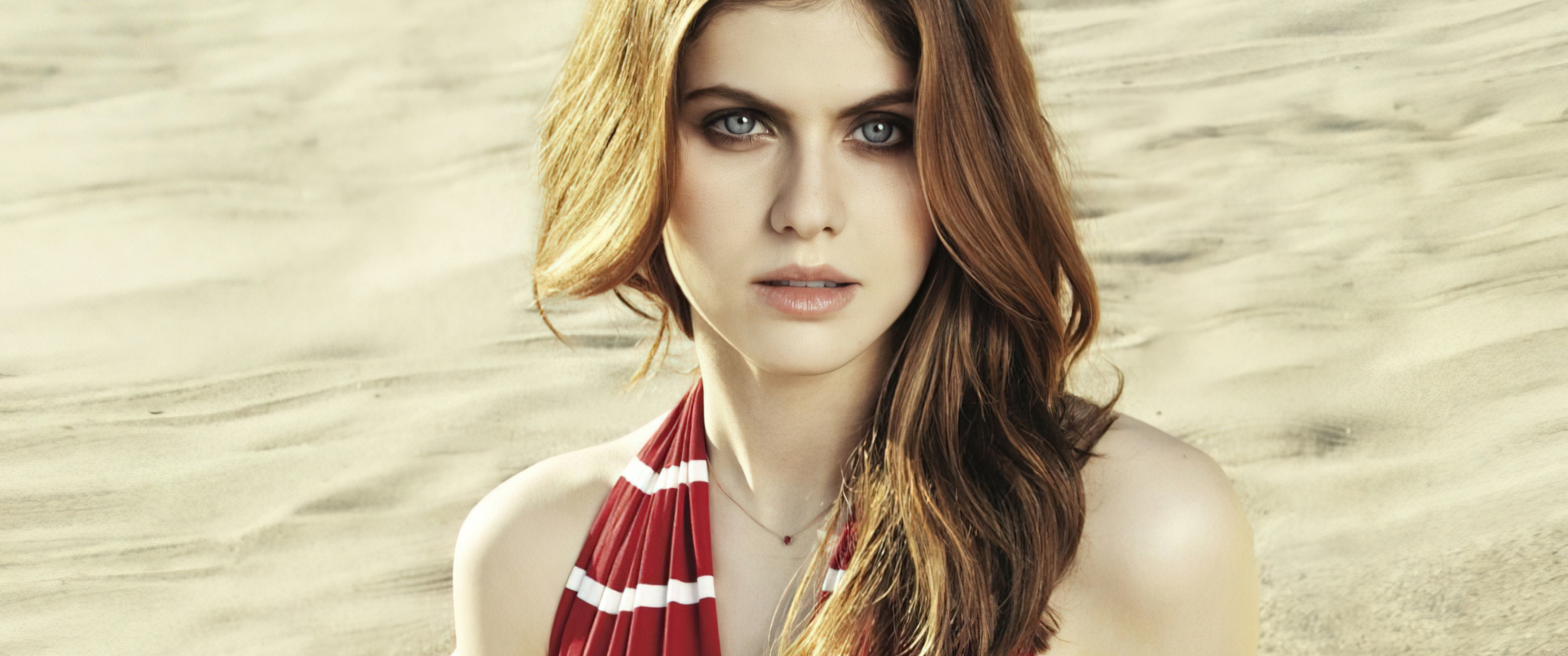 Alexandra Daddario, 4K wallpaper, Beautiful actress, Portrait, 3440x1440 Dual Screen Desktop