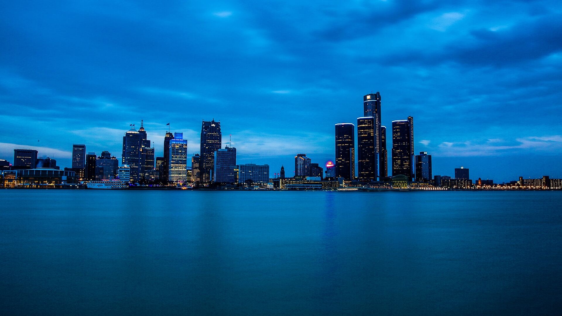 Detroit Skyline, Travels, Buildings evening, Full HD, 1920x1080 Full HD Desktop