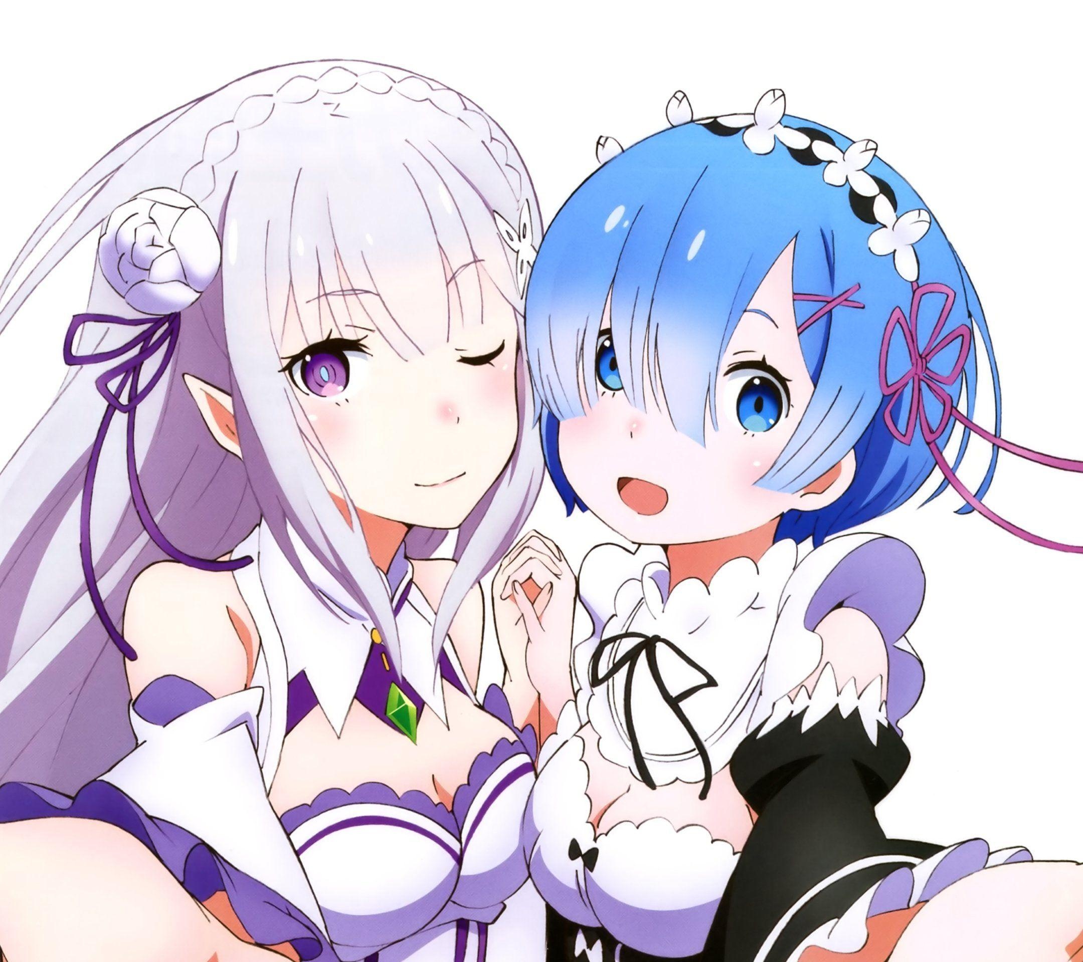 Emilia, Rem, Re:Zero anime art, HD Desktop wallpaper