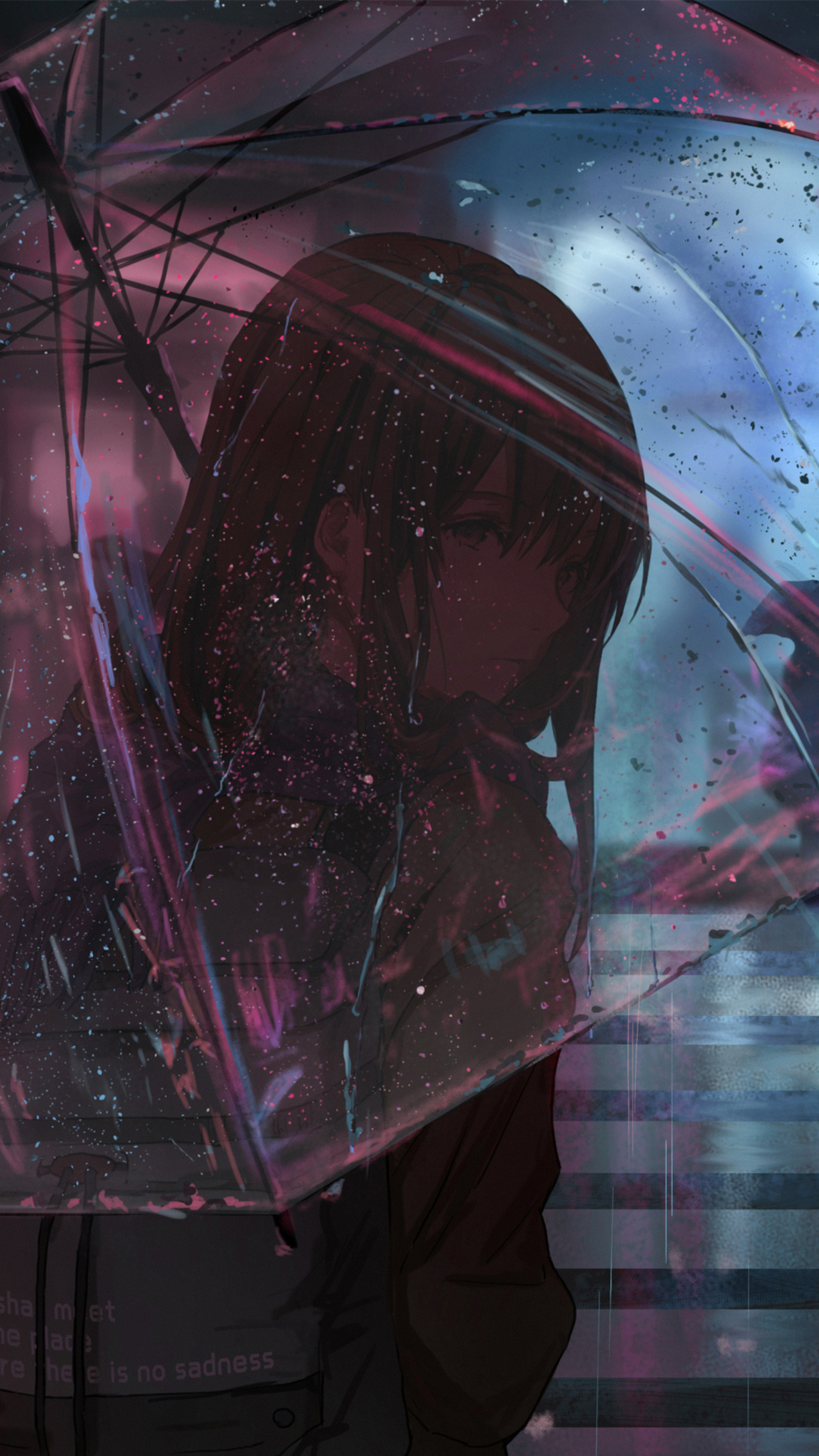 Sad anime girl, Rainy atmosphere, Emotional illustration, Japanese animation, 2160x3840 4K Phone