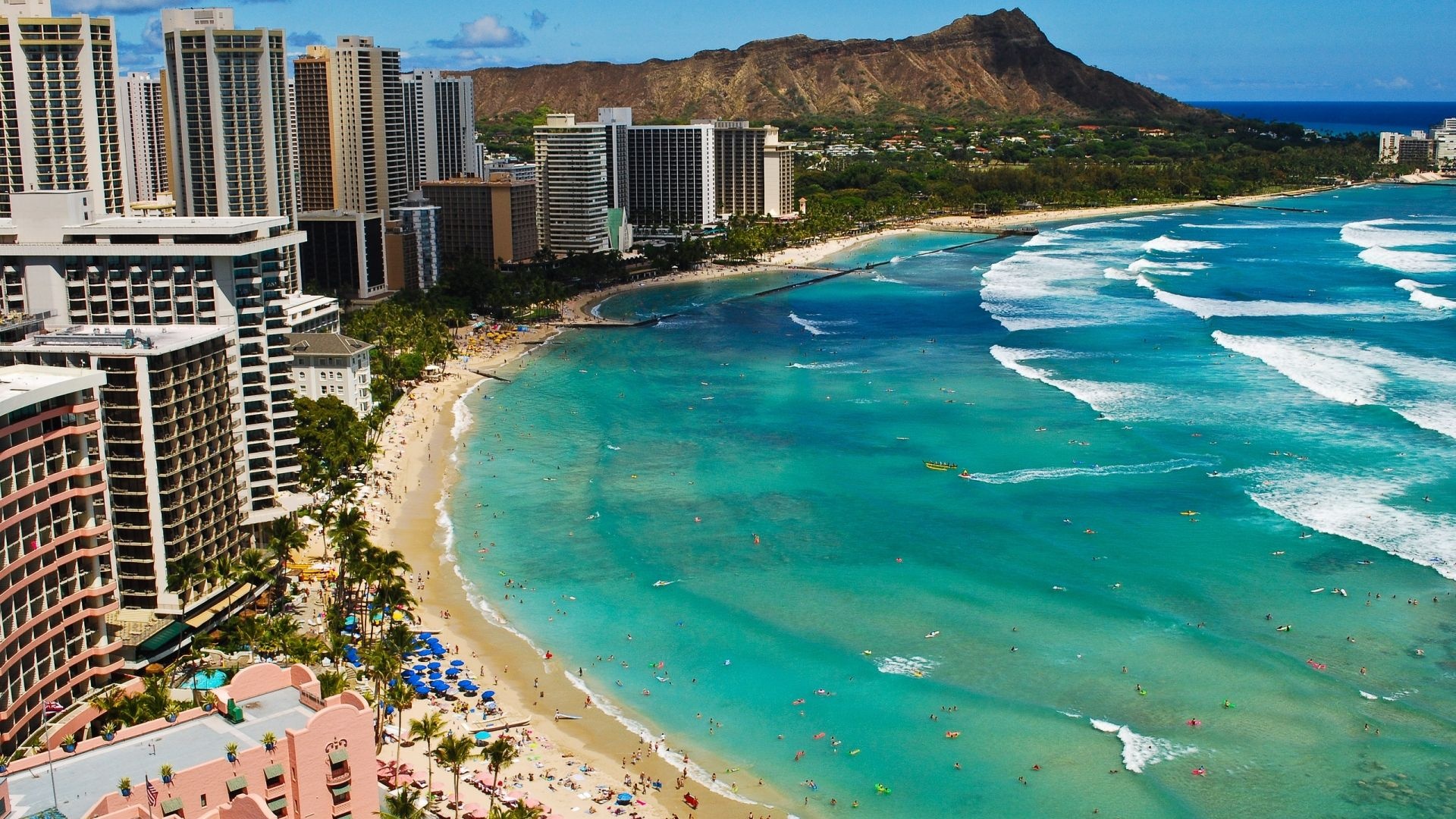 Waikiki Beach, Hawaiian Islands Wallpaper, 1920x1080 Full HD Desktop