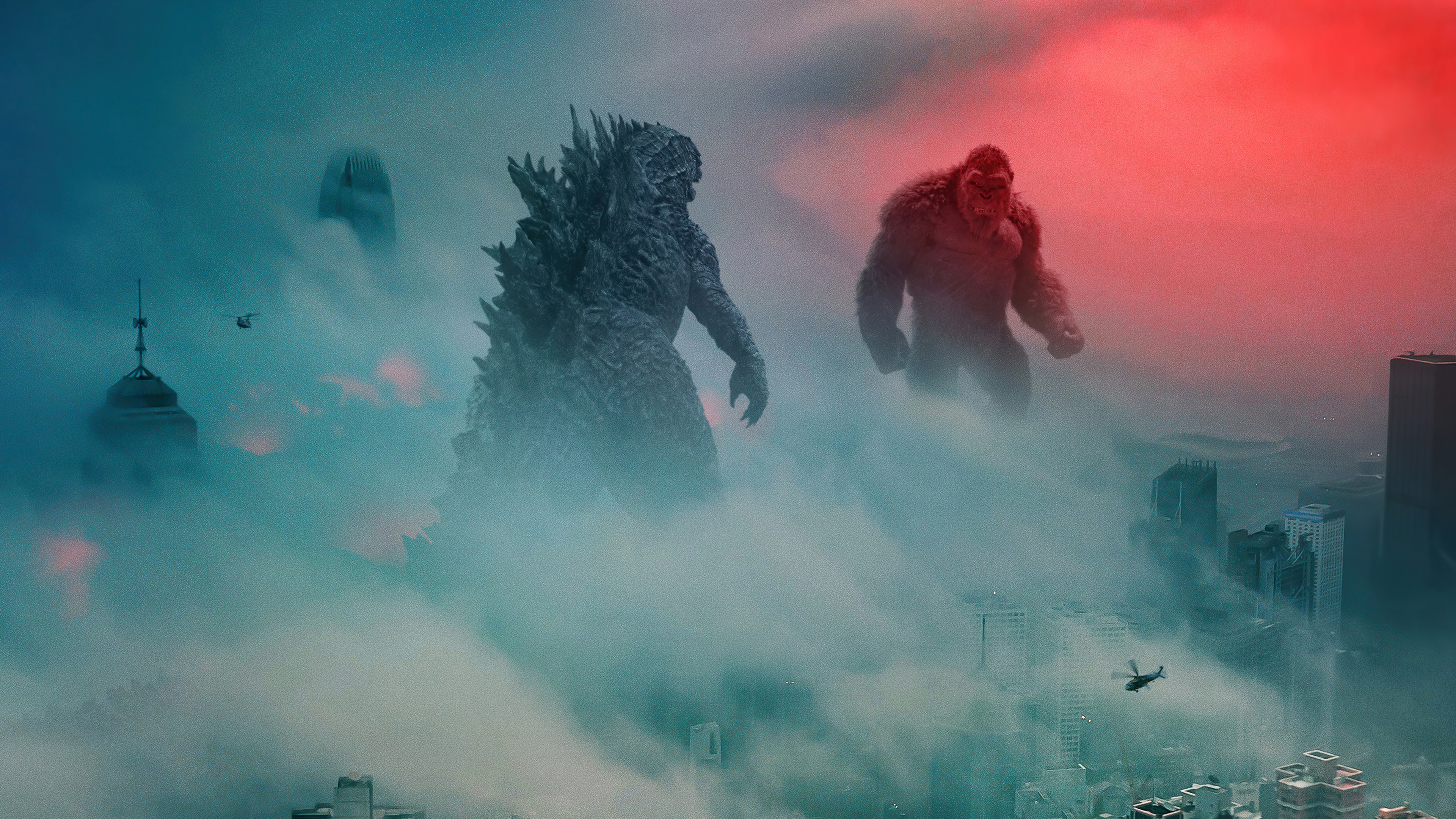 Godzilla vs. Kong movie, Godzilla and Kong clash, Thrilling action, Stunning visuals, 3840x2160 4K Desktop