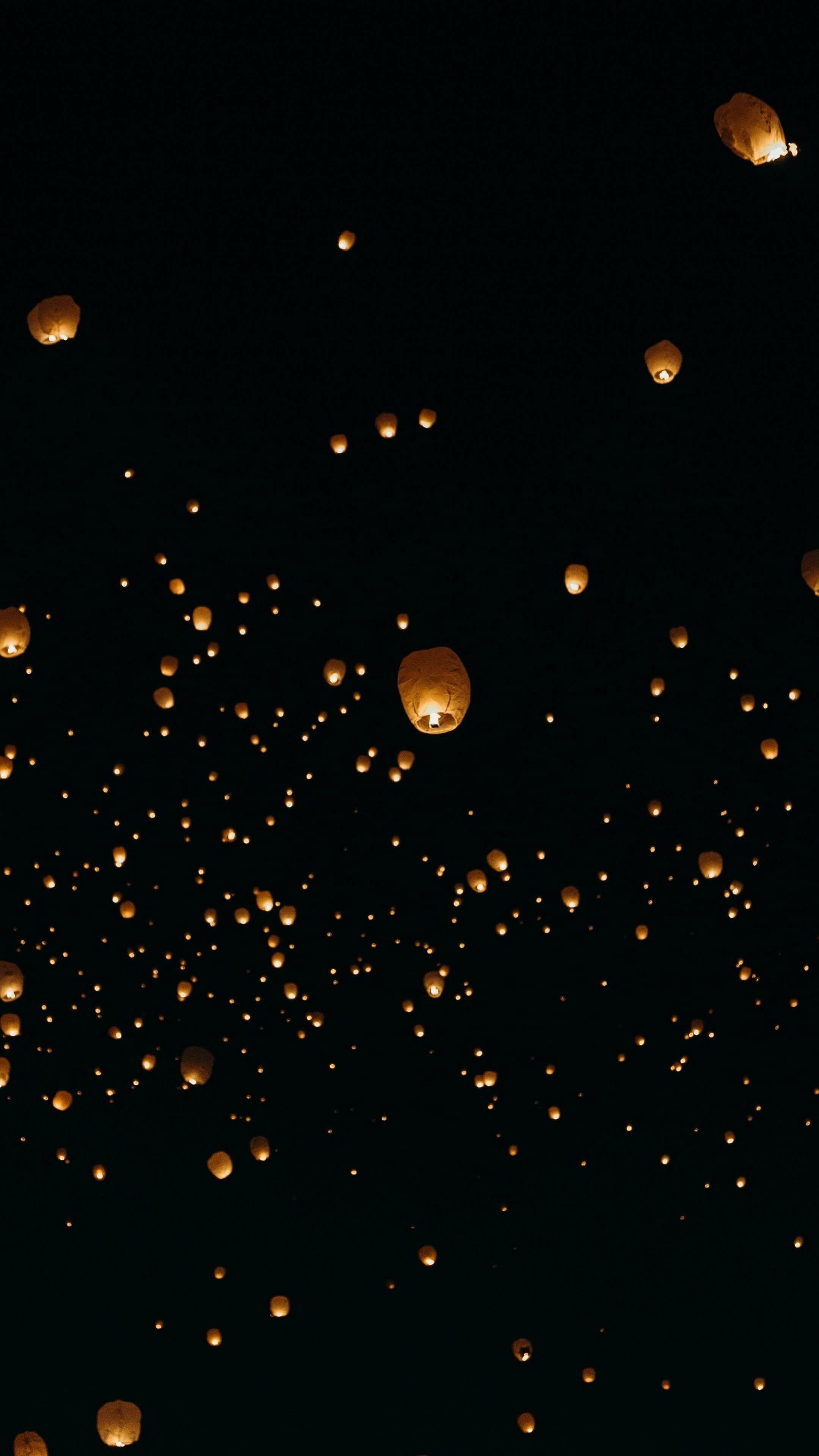 Amoled flying lanterns, 4k phone wallpaper, Vibrant colors, Nighttime sky, 2160x3840 4K Phone