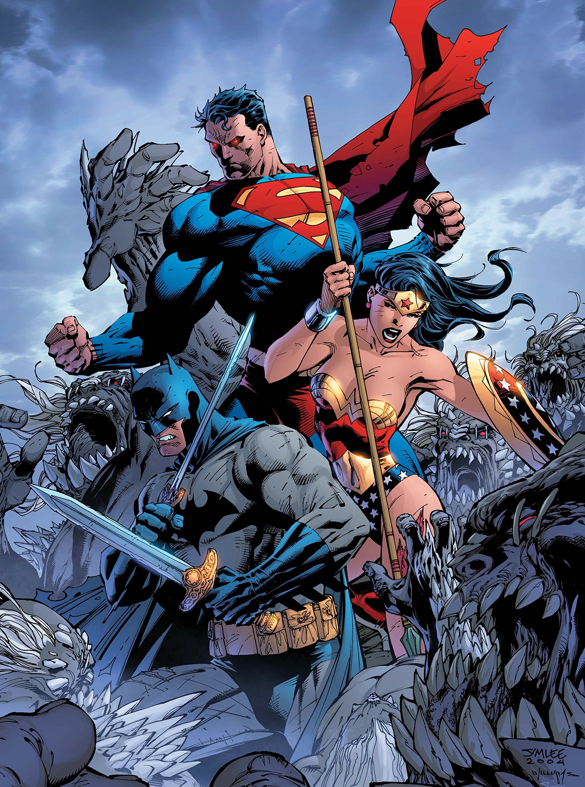 Batman and Wonder Woman, Superman by Jim Lee Wallpaper, 1910x2560 HD Phone