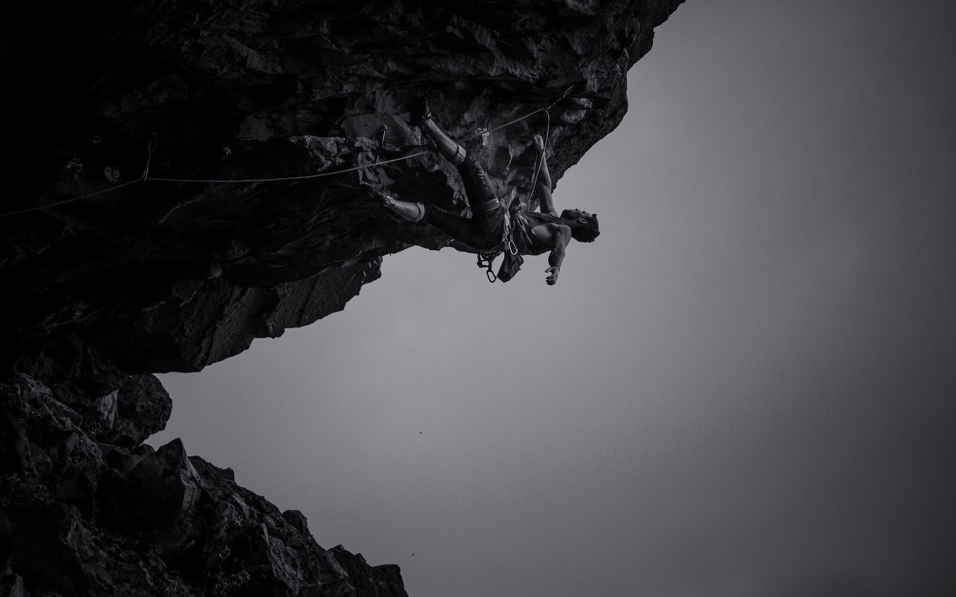 Monochrome, Rock climbing, Aesthetic, Minimalist, 1920x1200 HD Desktop