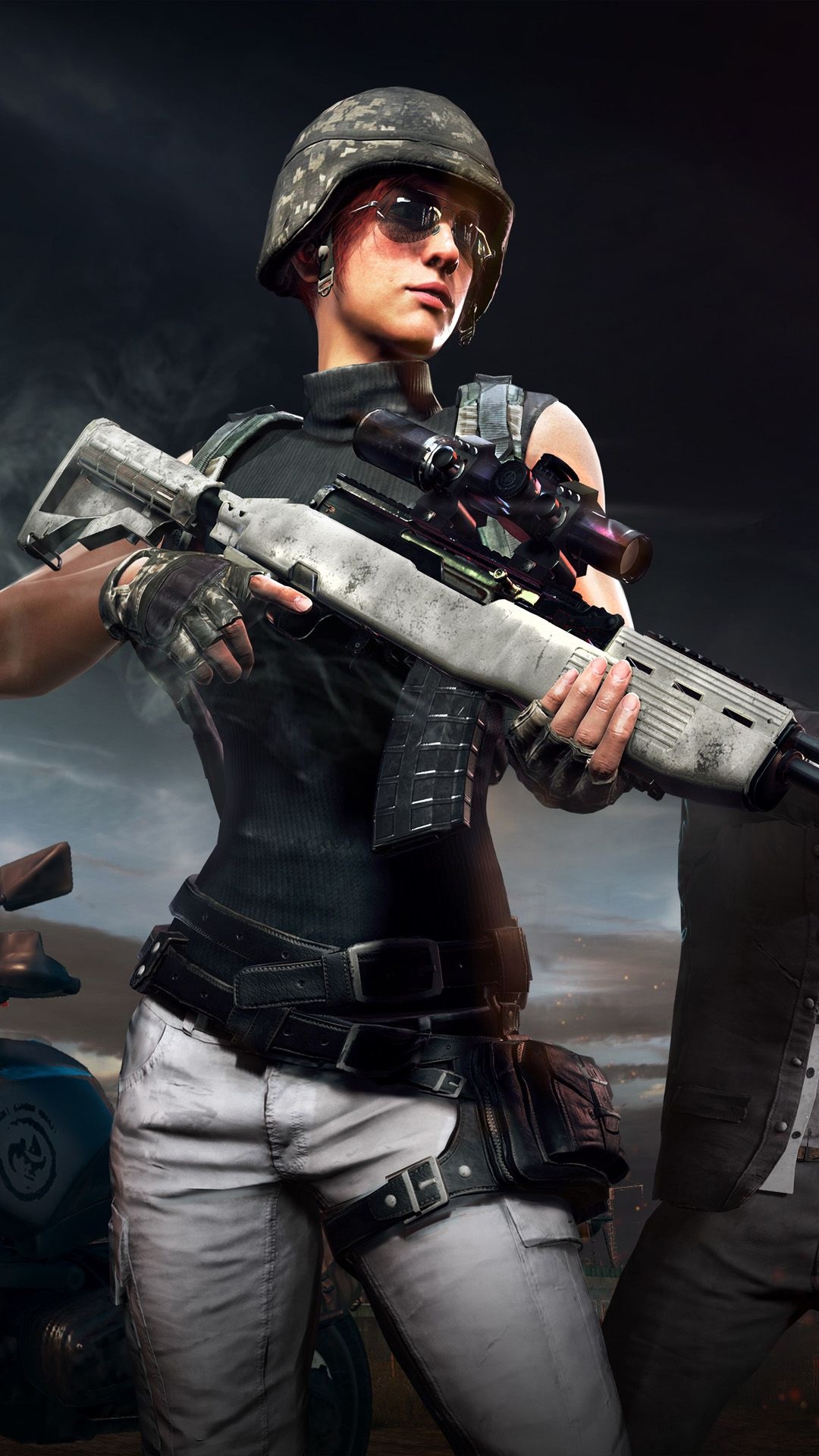 PUBG female soldier, SKS DMR rifle, Level 2 military helmet, Full HD Phone wallpaper