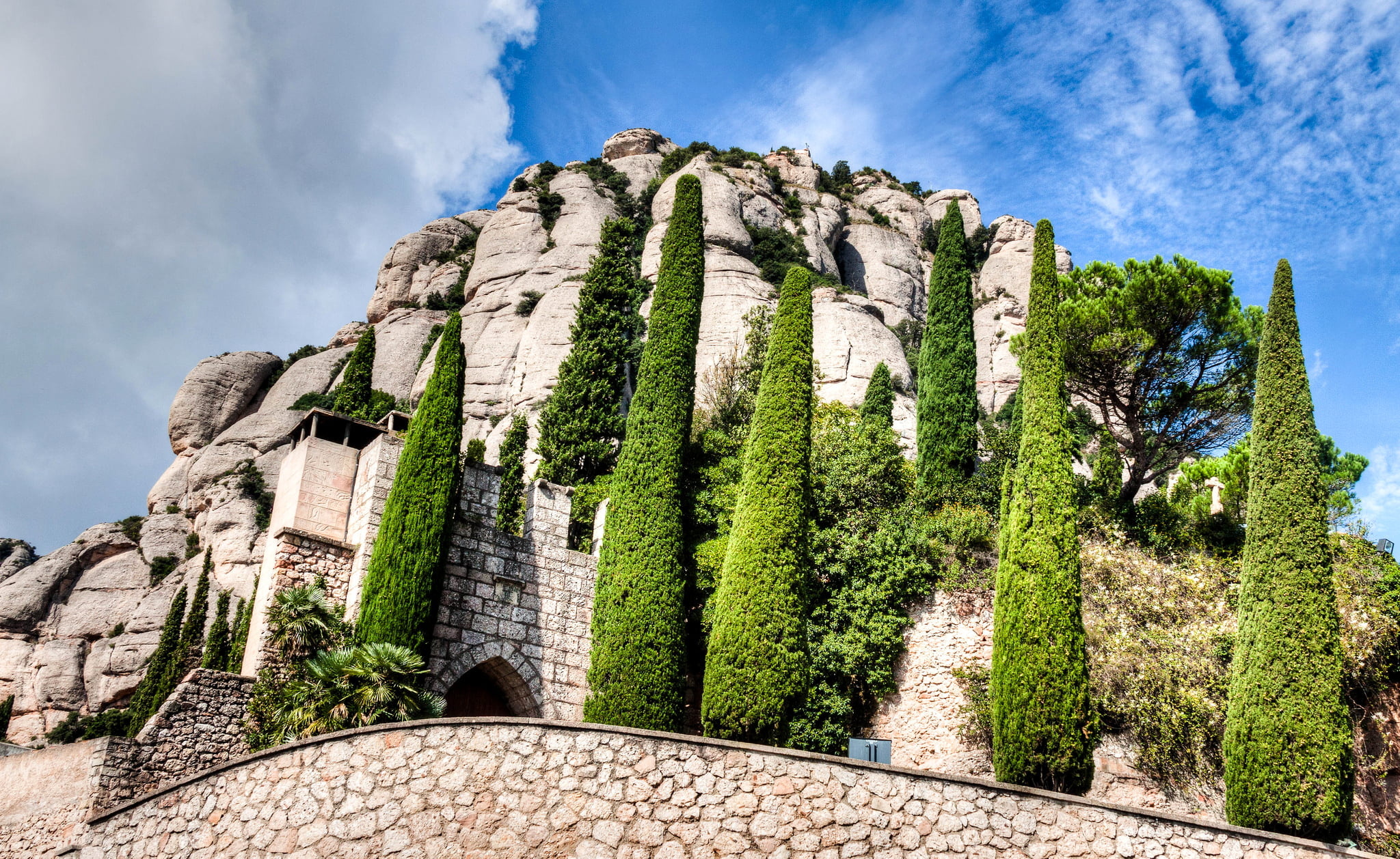 Montserrat, Cross on mountain, Golden hour, Wallpaper, 2050x1260 HD Desktop