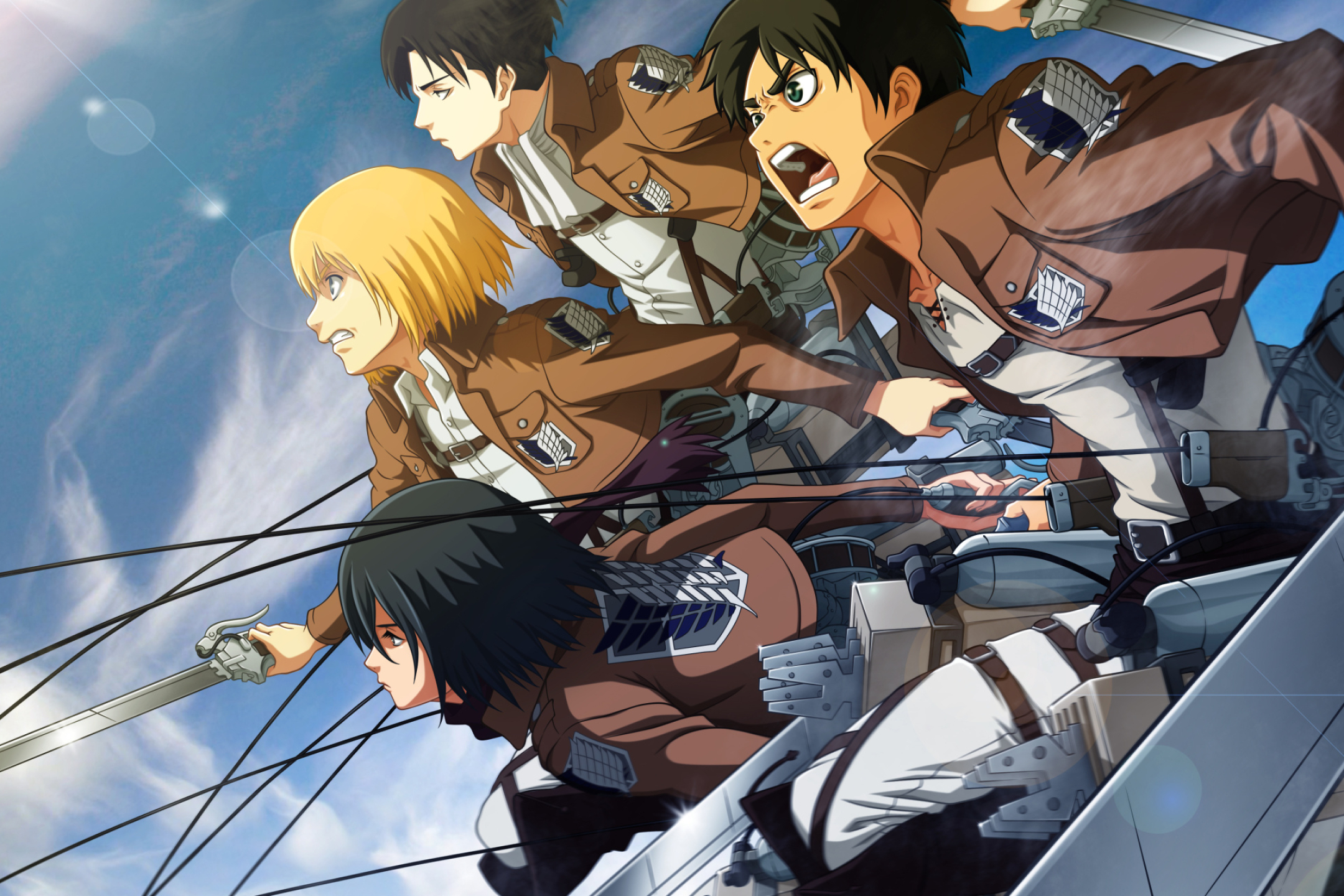 Eren Yeager, Mikasa Ackerman, Armin Arlert, Levi Ackerman, HD Desktop wallpaper