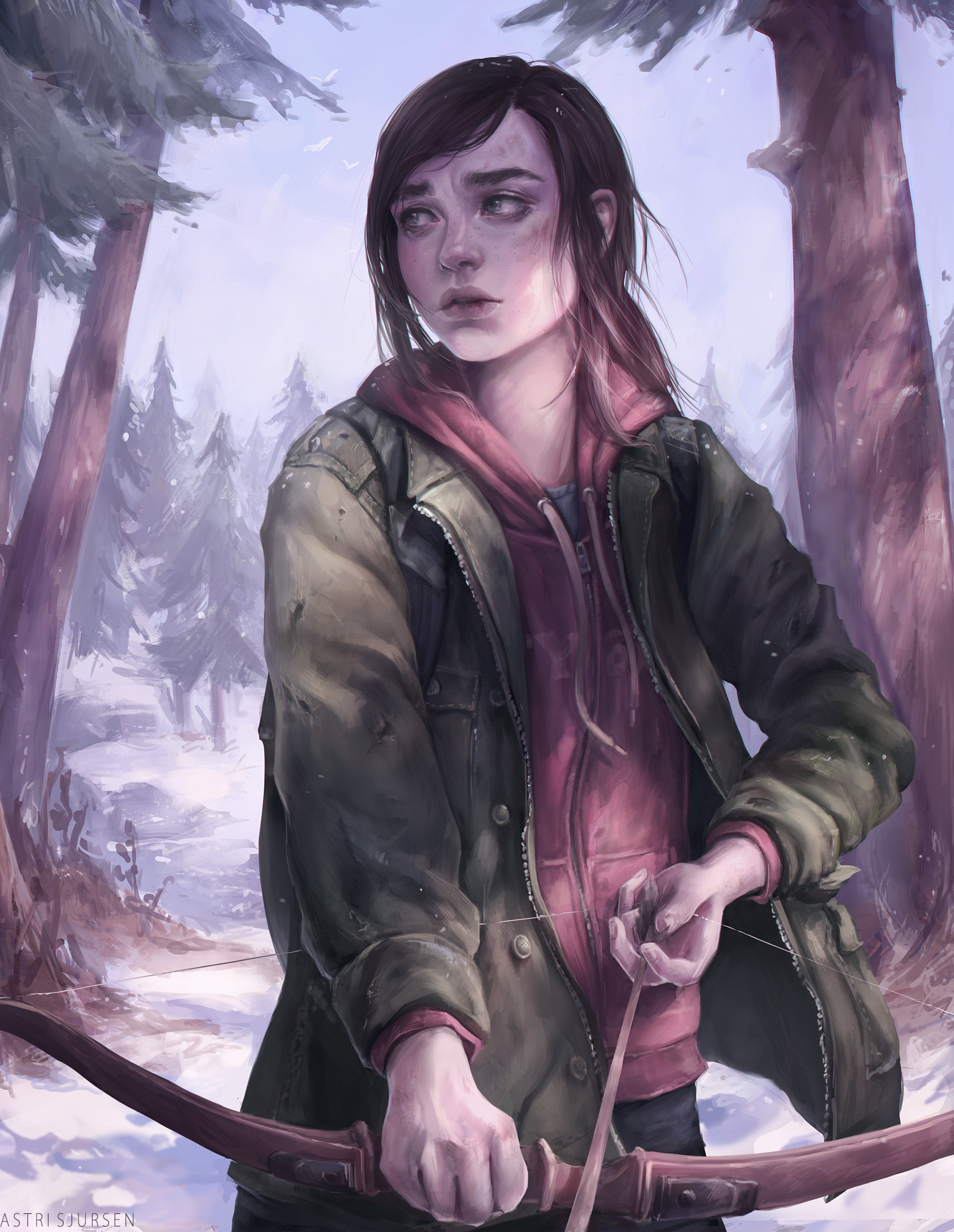 Ellie Williams, hunting bow, snowy pine forest, HD Phone wallpaper