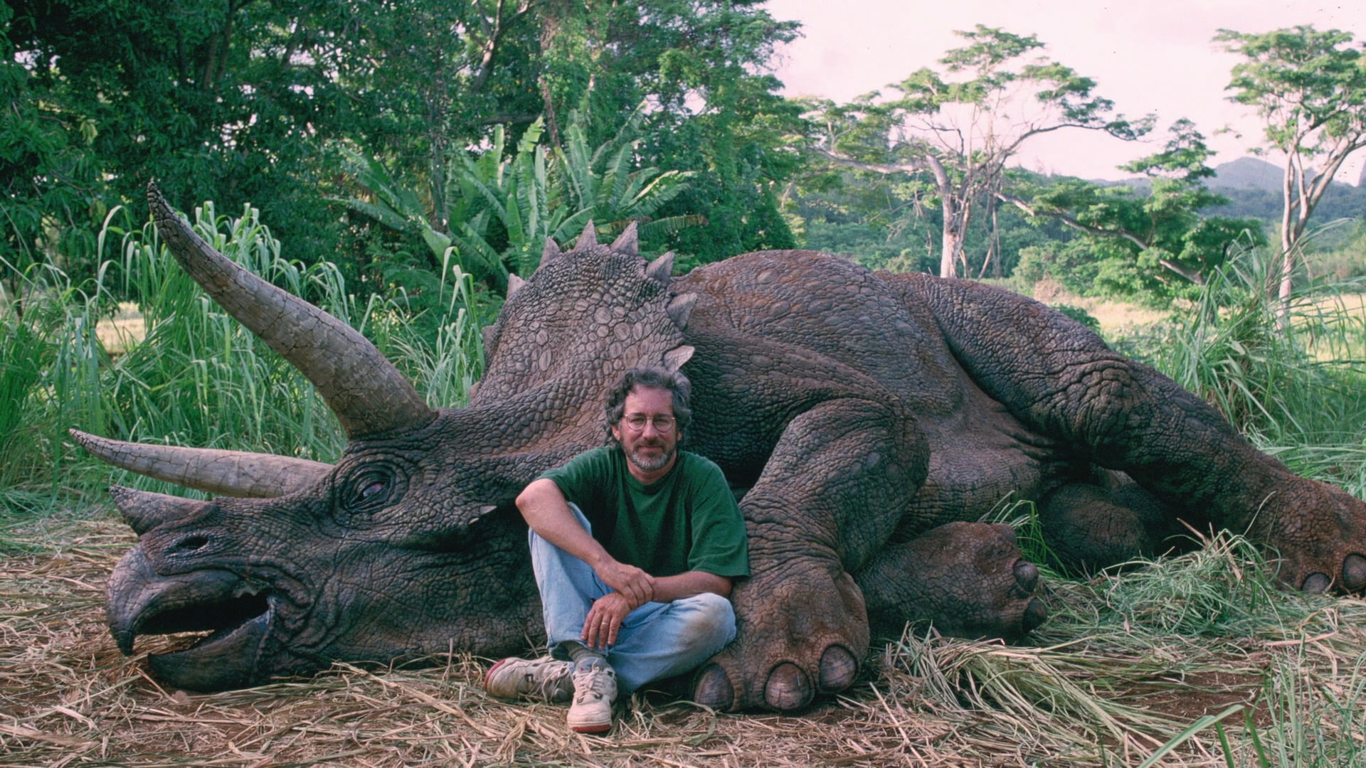 Steven Spielberg, Film directors, Green shirt, Jeans, 1920x1080 Full HD Desktop