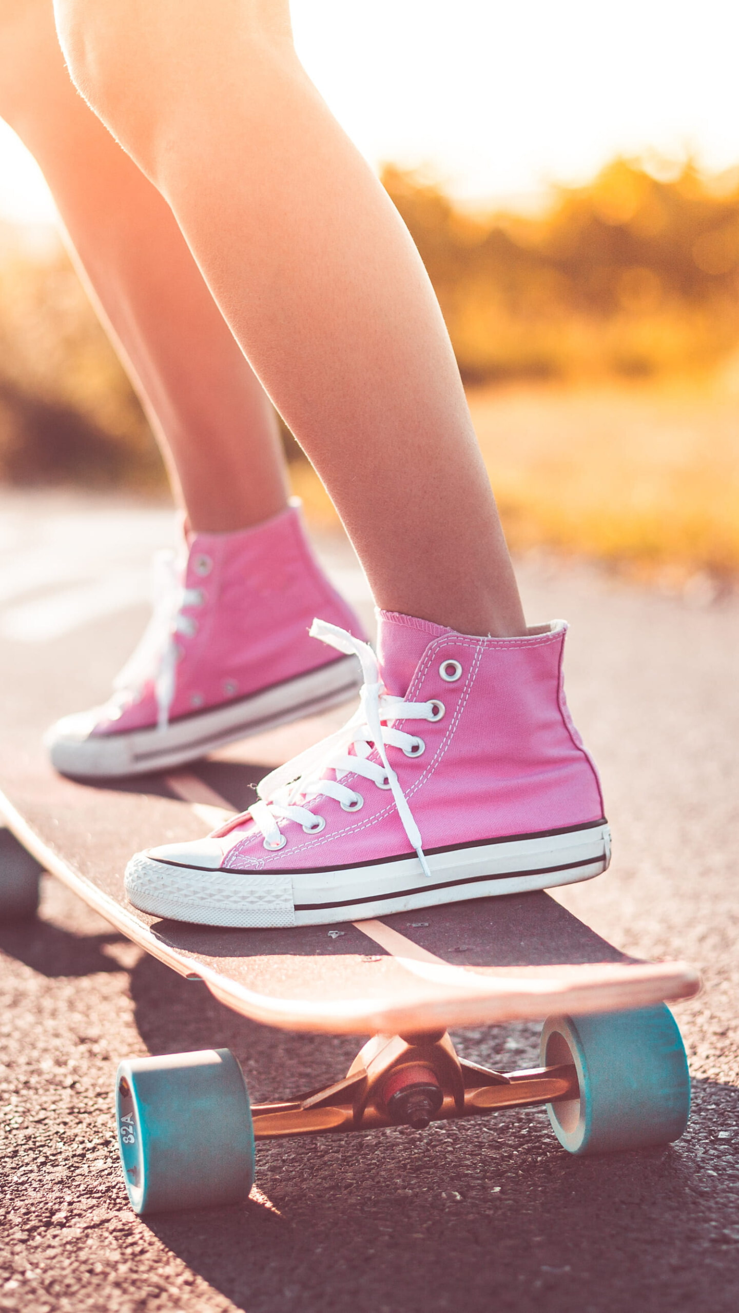 Active girl on longboard, Pink shoes style, Crazy skateboarding vibe, Wallpaper aesthetics, 1440x2560 HD Phone