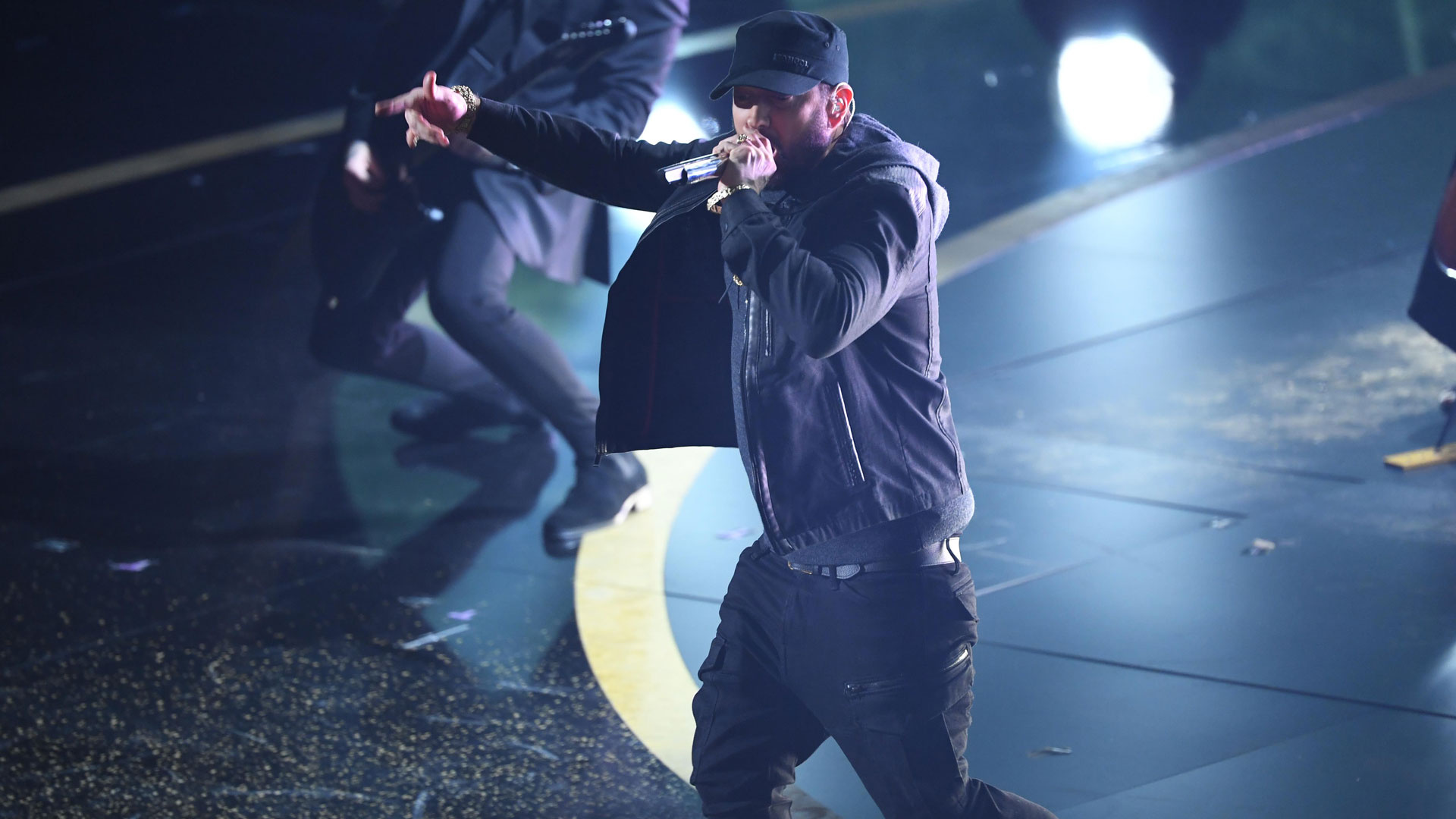 Kendrick Lamar and Eminem at the Super Bowl halftime show, Hip-hop legends, Show-stopping performances, Memorable collaborations, 1920x1080 Full HD Desktop