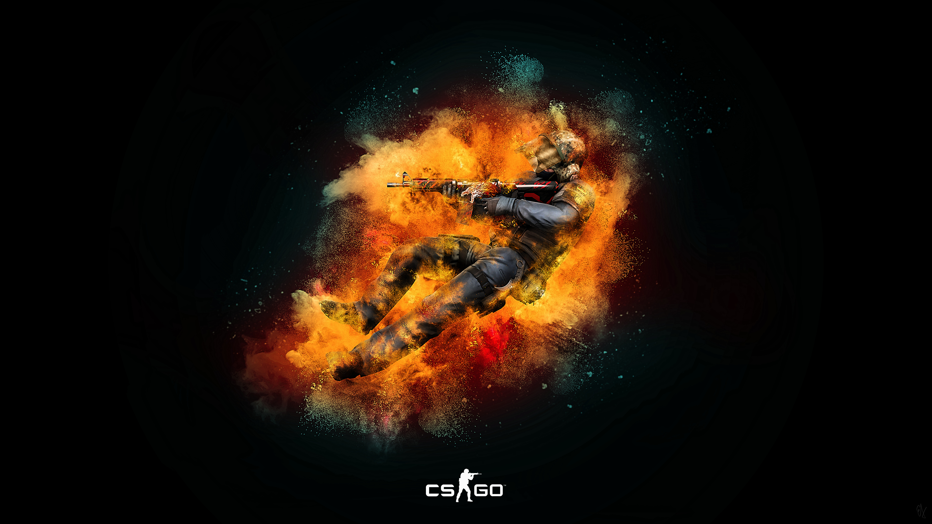 CS:GO Counter-Terrorist, CS GO logo, fiery powder explosion, 4K Desktop wallpaper