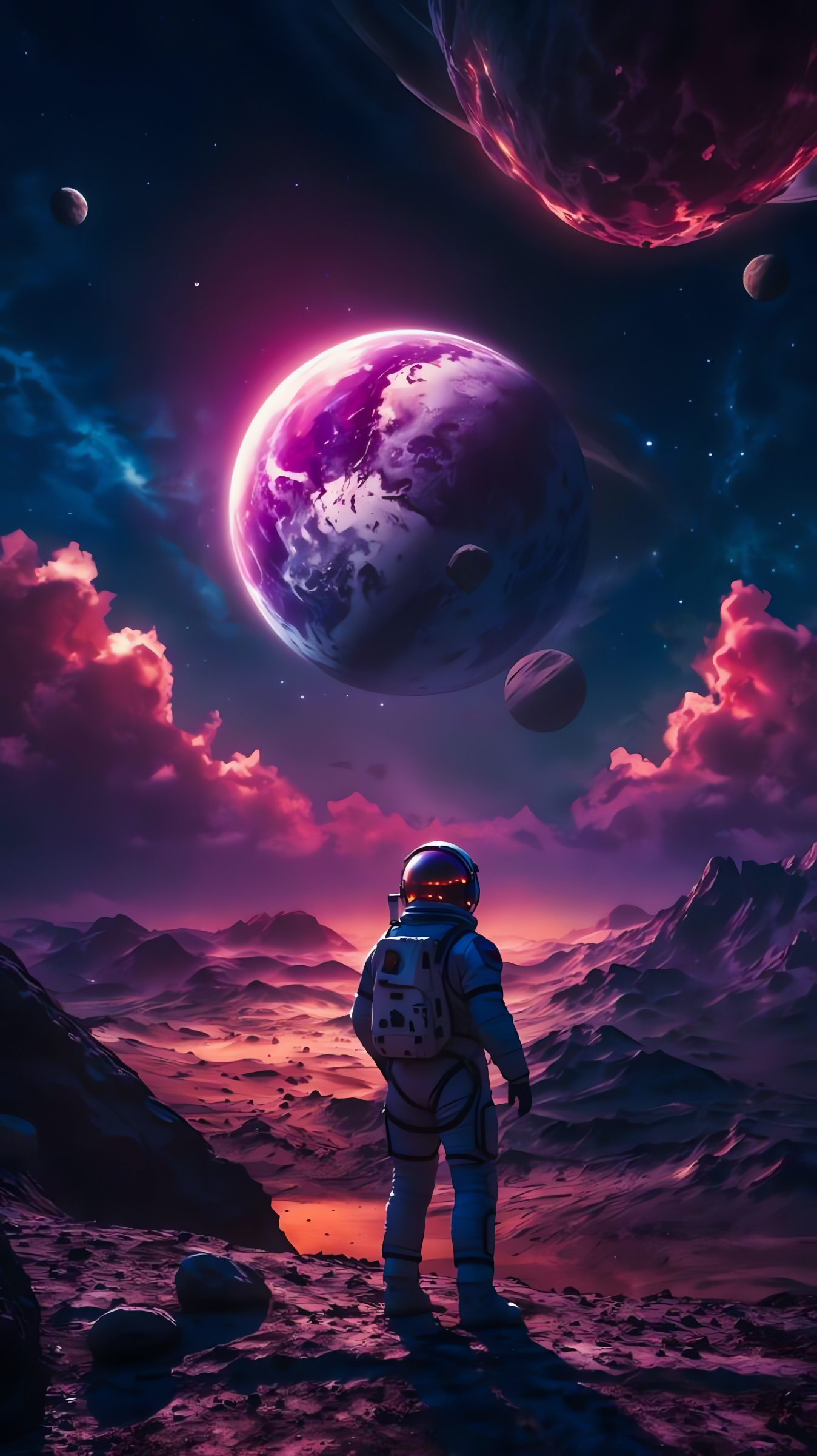 Cosmic Landscape, Surreal Space Wallpaper, Astronaut, 2400p