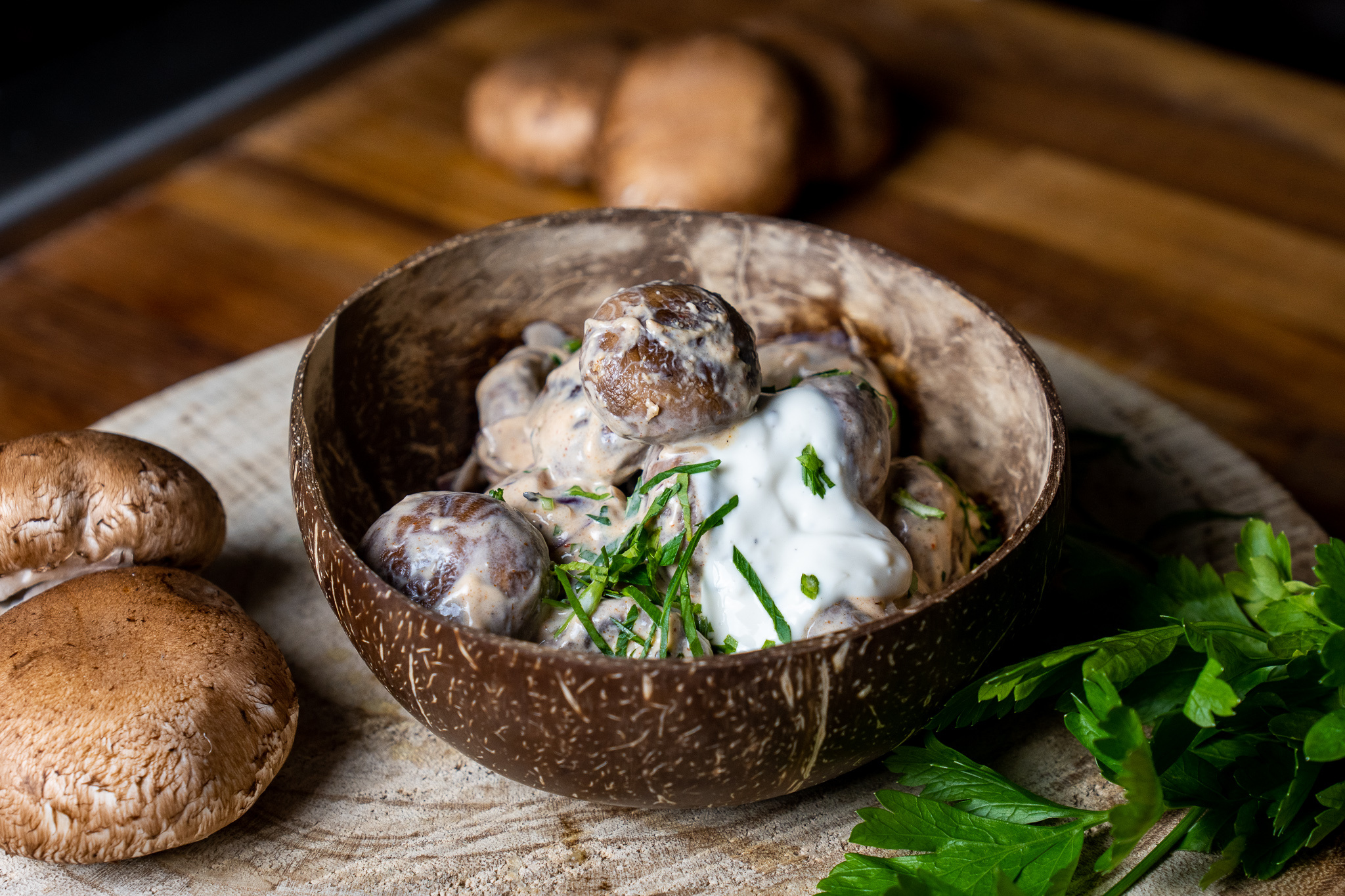 Garlic mushroom delight, Vegan creamy sauce, Chef Alex's creation, Irresistible flavors, 2050x1370 HD Desktop