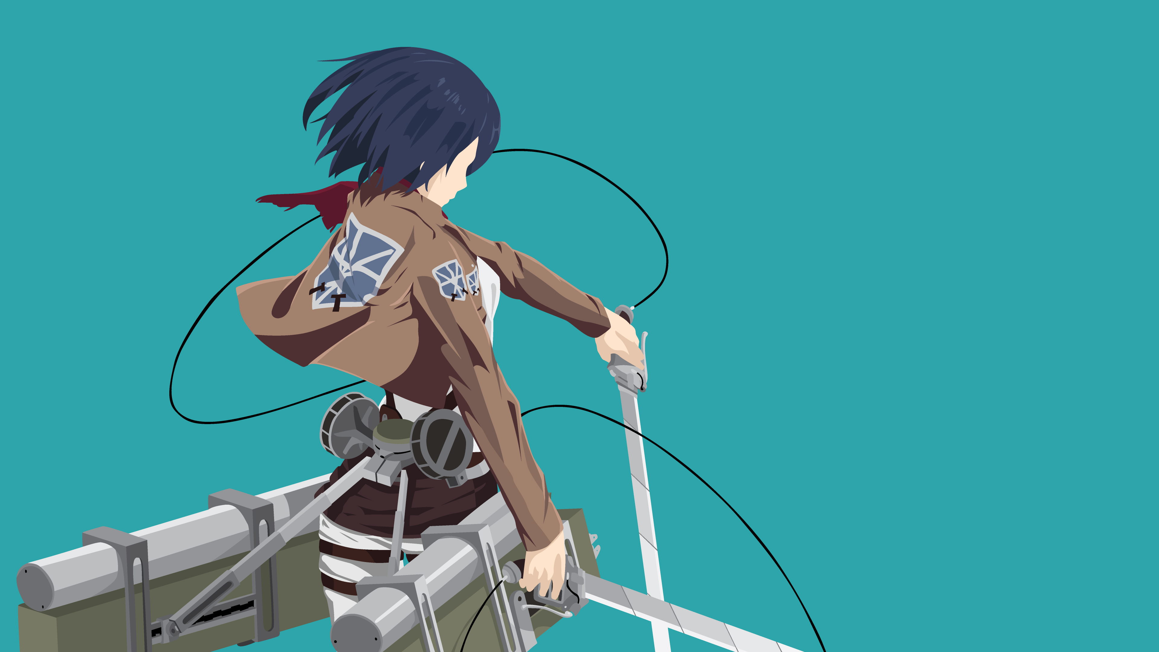 Mikasa Ackerman, Omni-directional mobility gear, Wings of Freedom emblem, 4K Desktop wallpaper