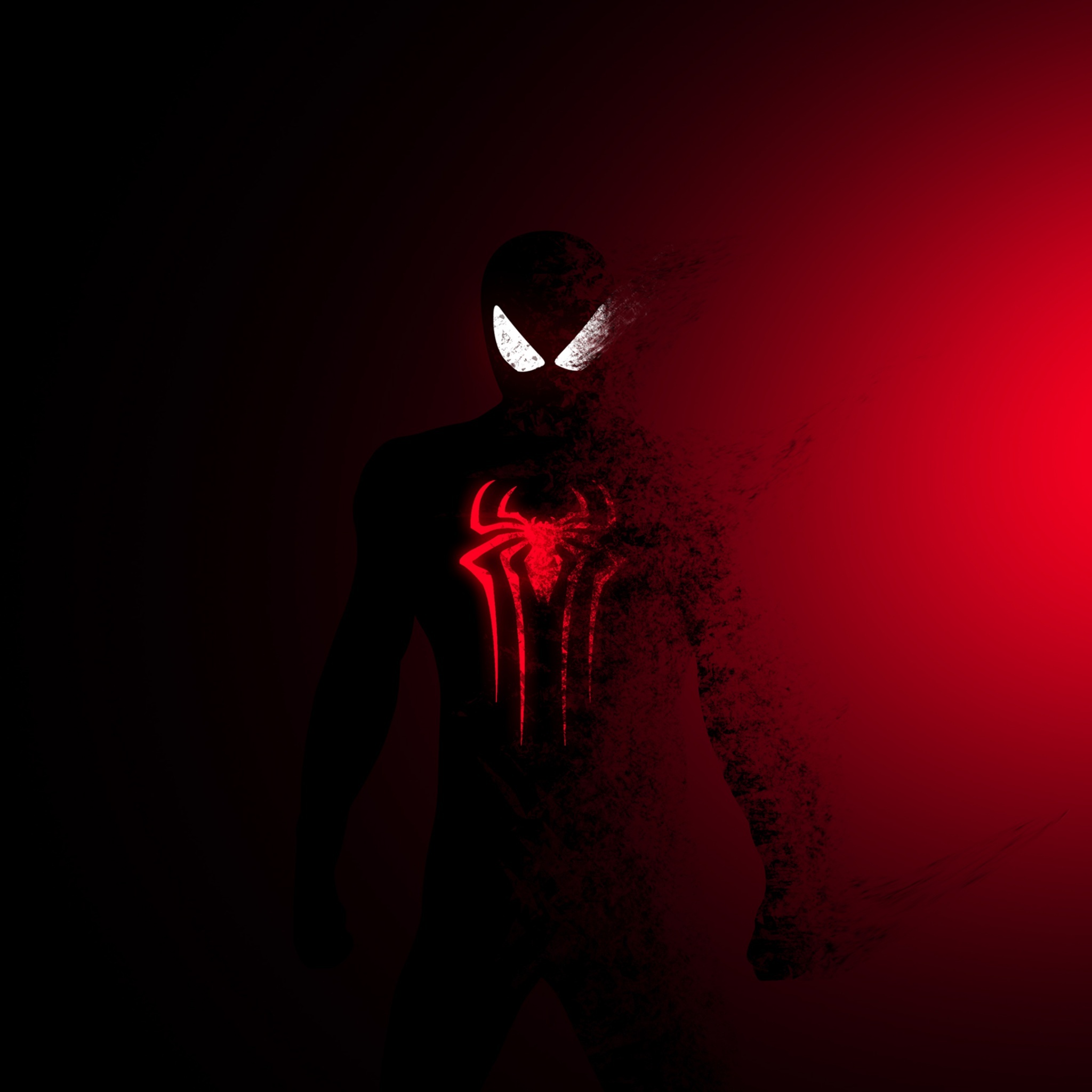 Spider-Man silhouette, glowing red spider emblem, disintegrating particle effect, HD Phone wallpaper