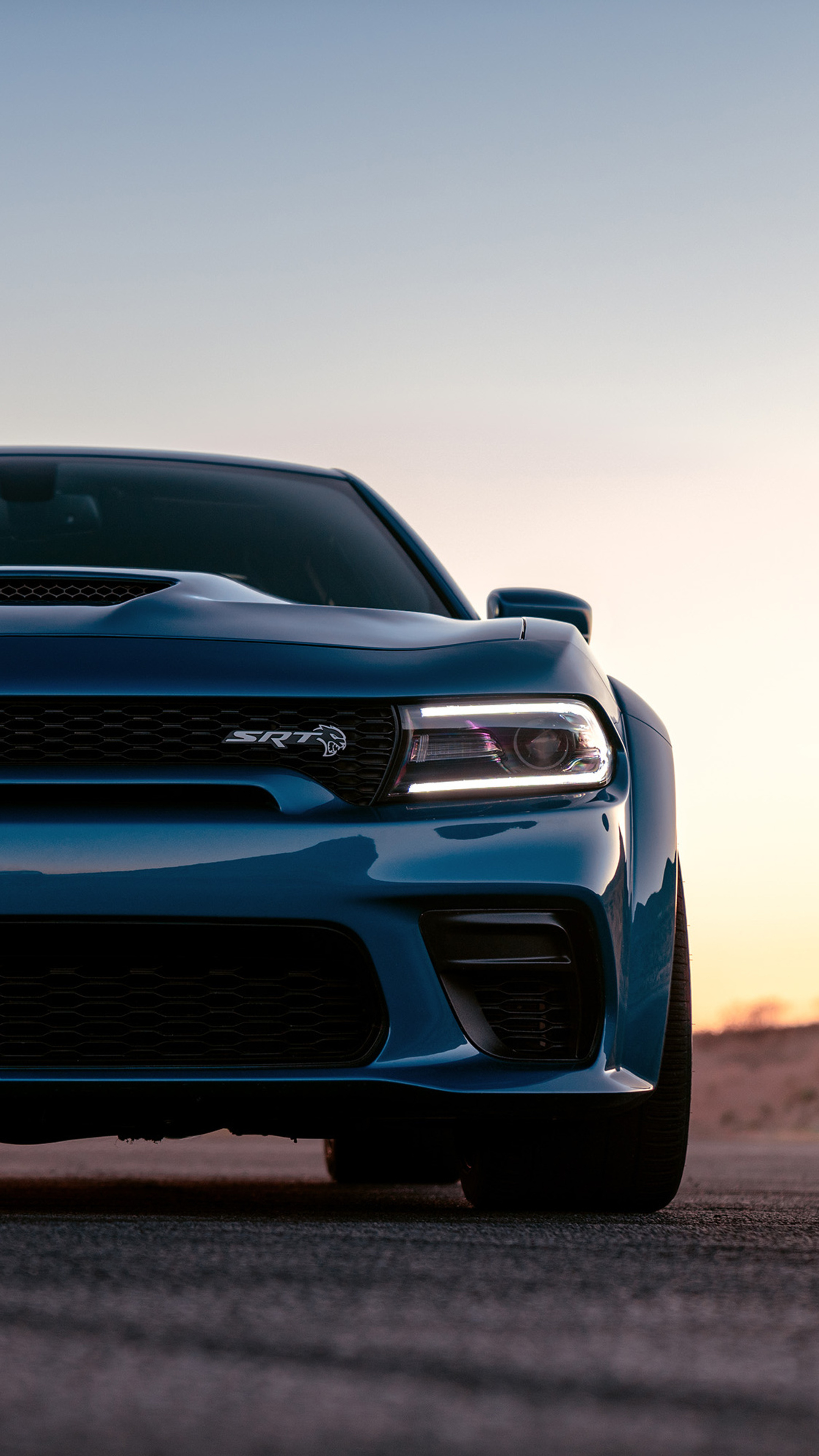 Dodge Charger SRT Hellcat, SRT Hellcat grille badge, LED daytime running light, 4K Phone wallpaper