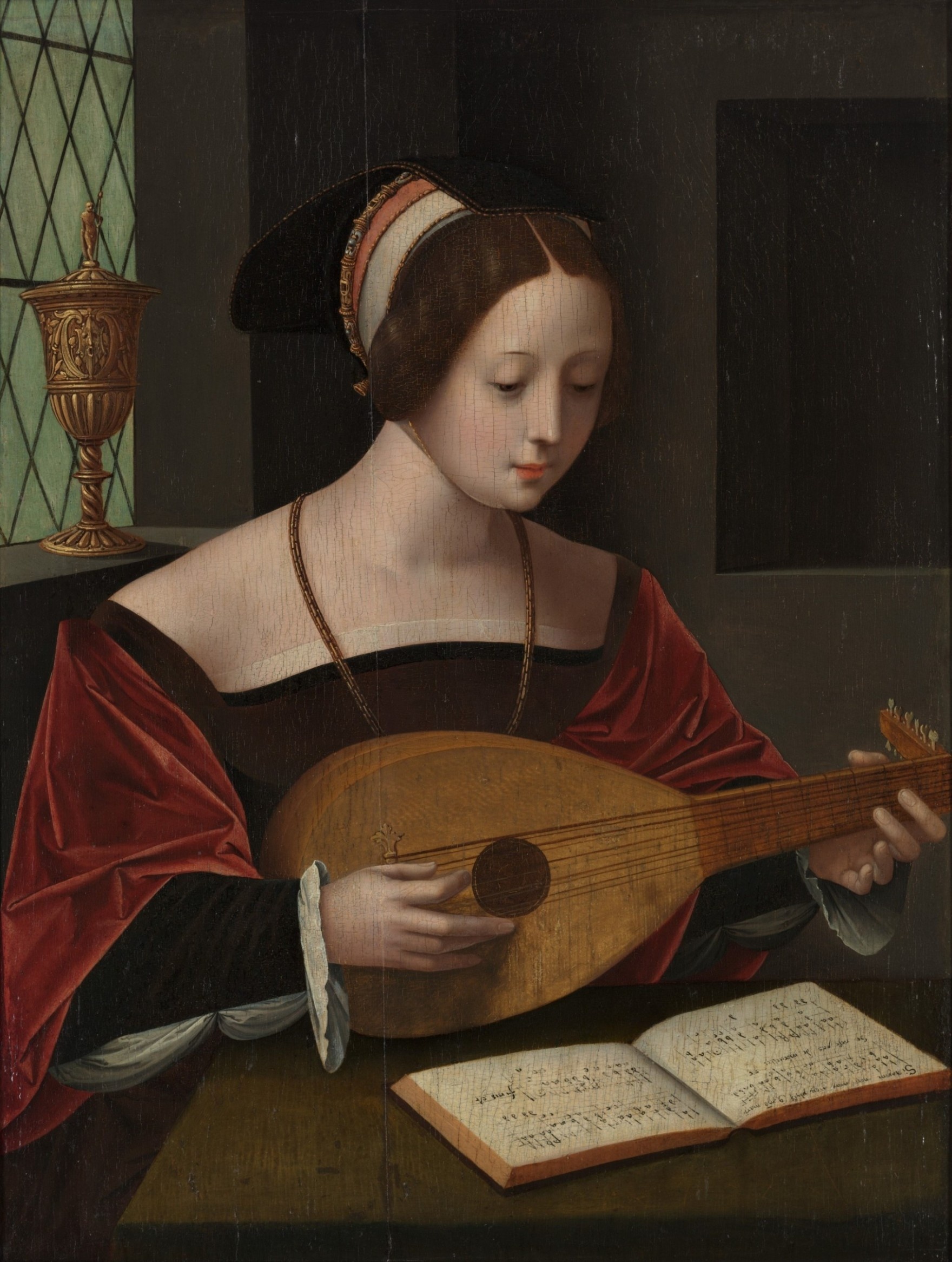 Mary Magdalene portrait, Renaissance lute, Music score book, HD Phone wallpaper