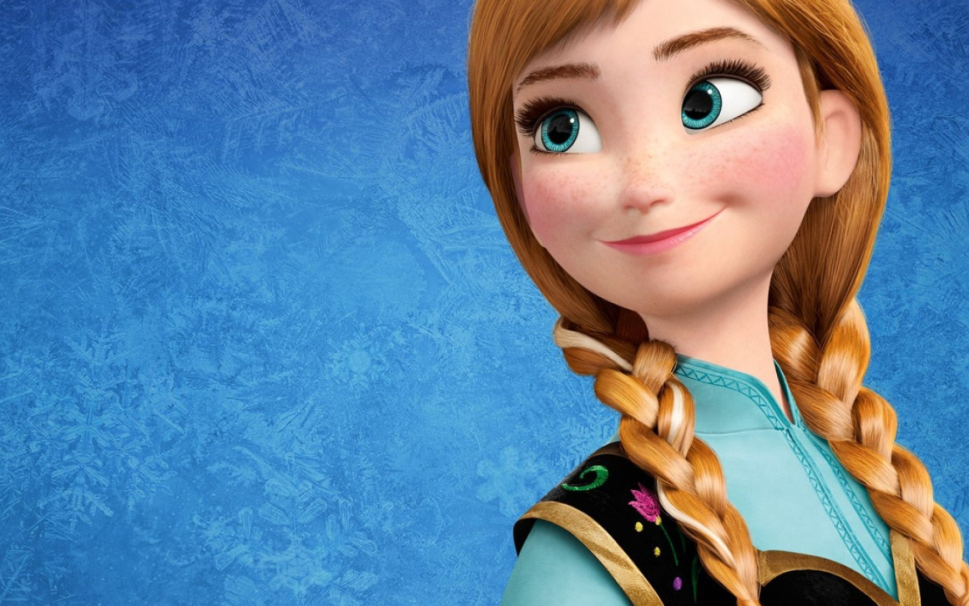 Princess Anna of Arendelle, braided strawberry-blonde hair, frosted snowflake texture, HD Desktop wallpaper