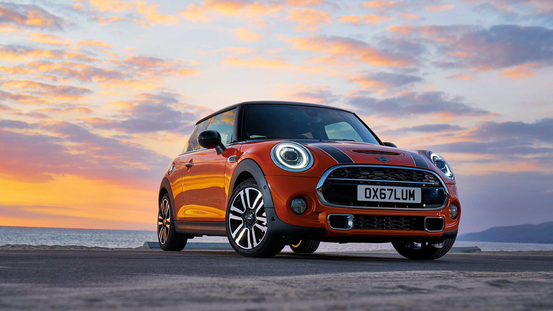 MINI Cooper S, Sunset on the beach, 2018 model year, Convertible, 1920x1080 Full HD Desktop