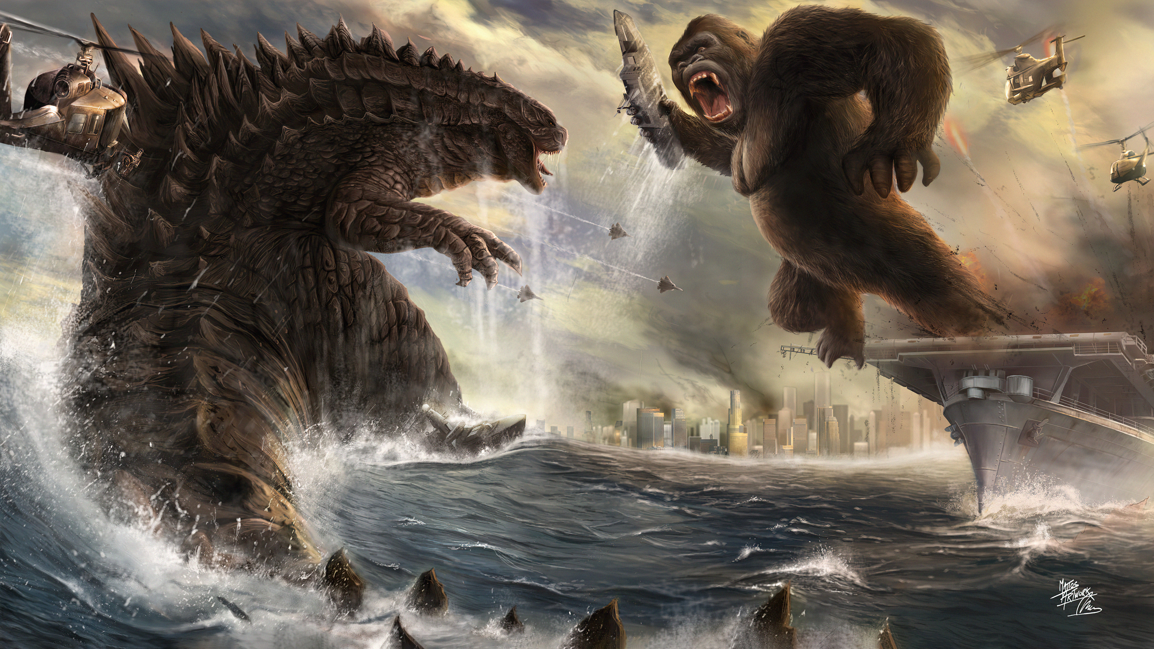 Godzilla vs. Kong, 4K Ultra HD wallpaper, Unleash the monsters, Stunning visuals, 3840x2160 4K Desktop