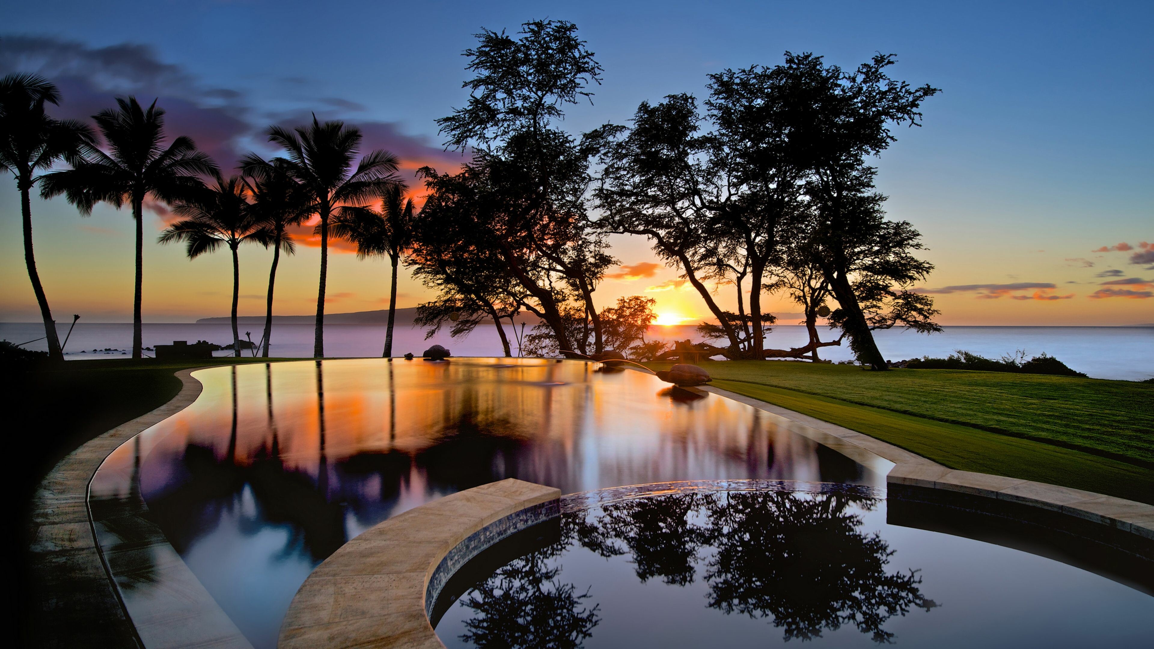 USA Hawaii, Maui swimming pool, Island sunsets, 3840x2160 4K Desktop