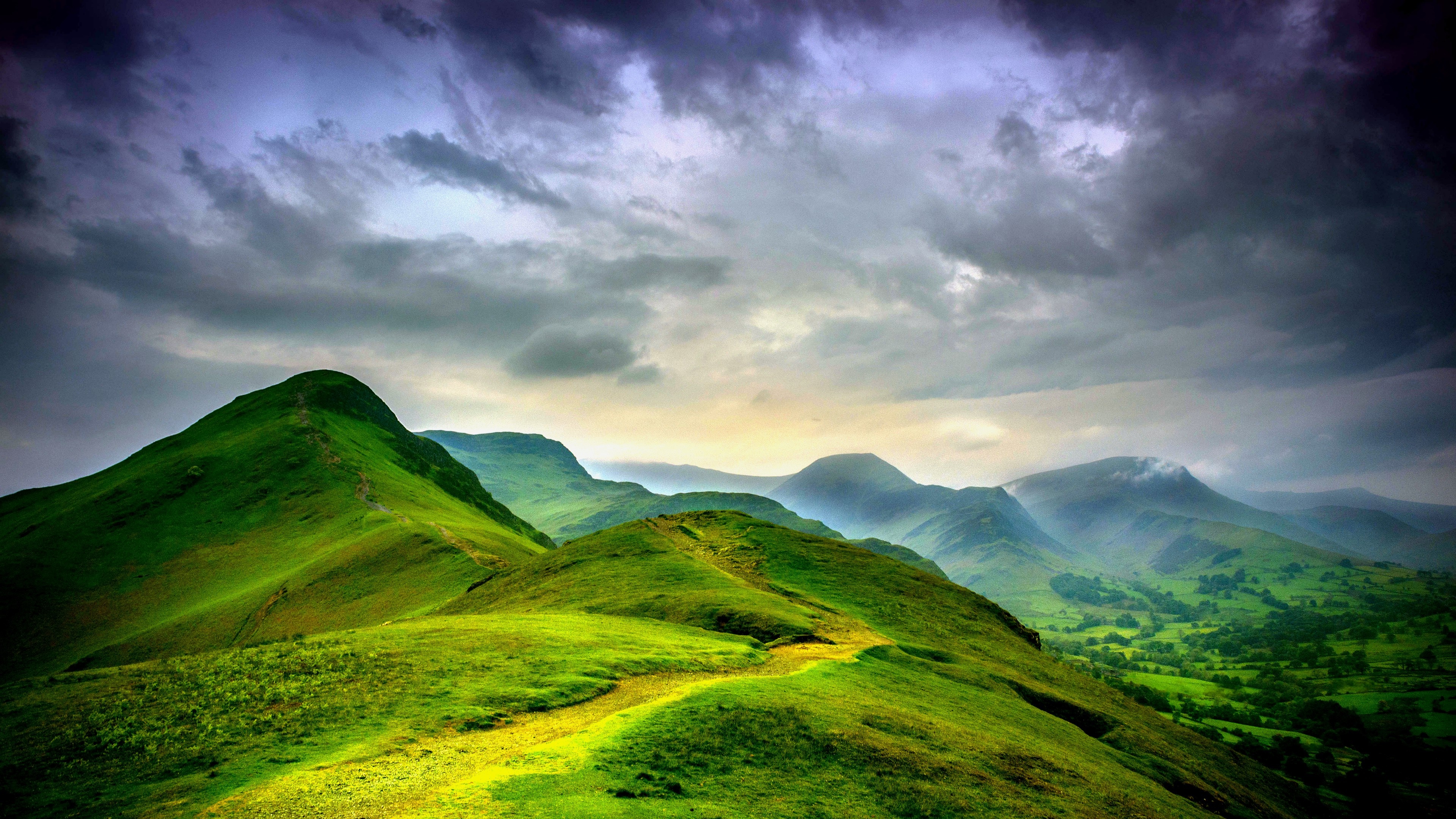 Majestic green mountains, Dark sky's contrast, HD4K wallpaper, Kde store, 3840x2160 4K Desktop