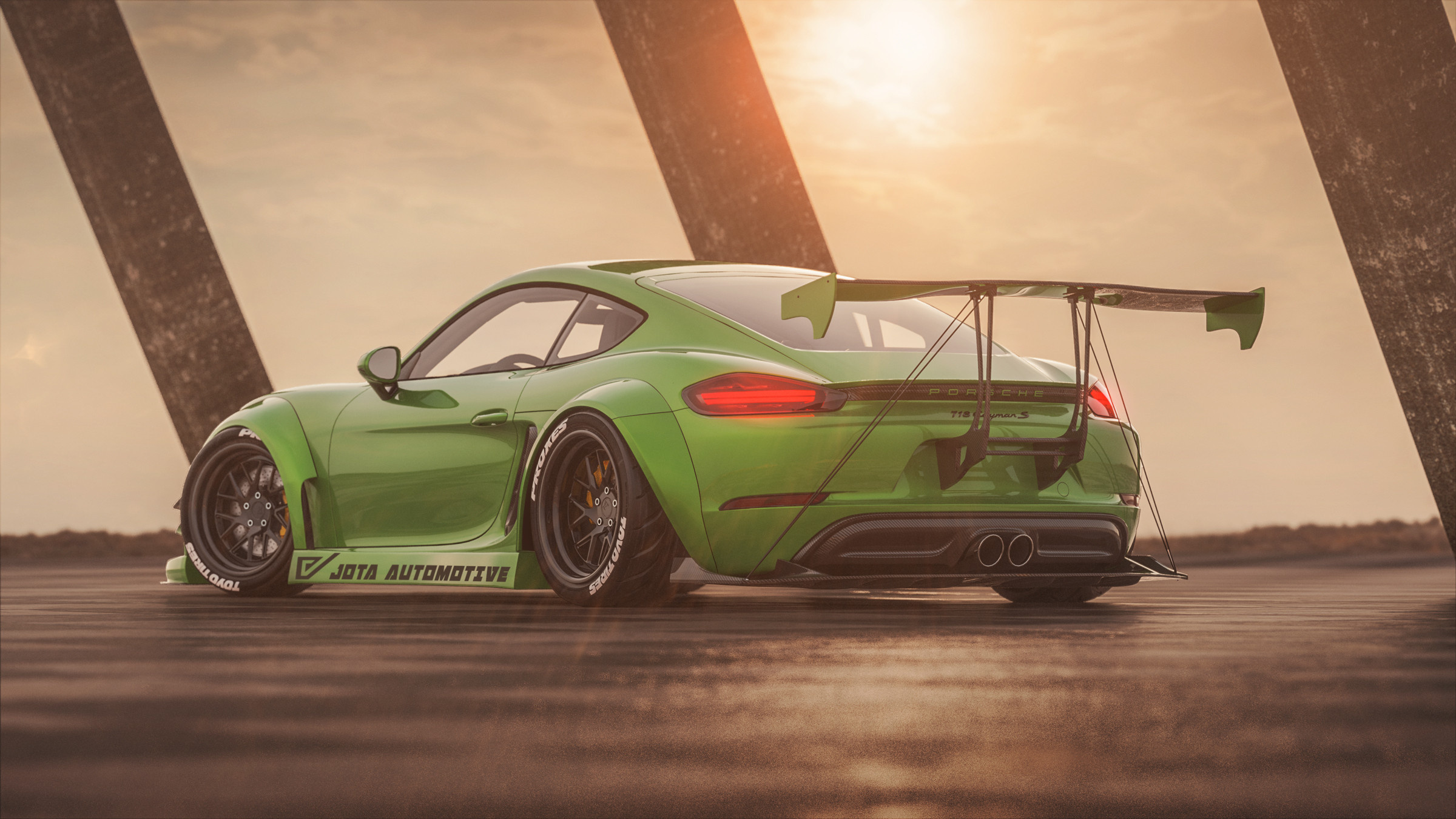 Porsche 718, Mantis Green beauty, Cayman S model, 2400x1350 HD Desktop