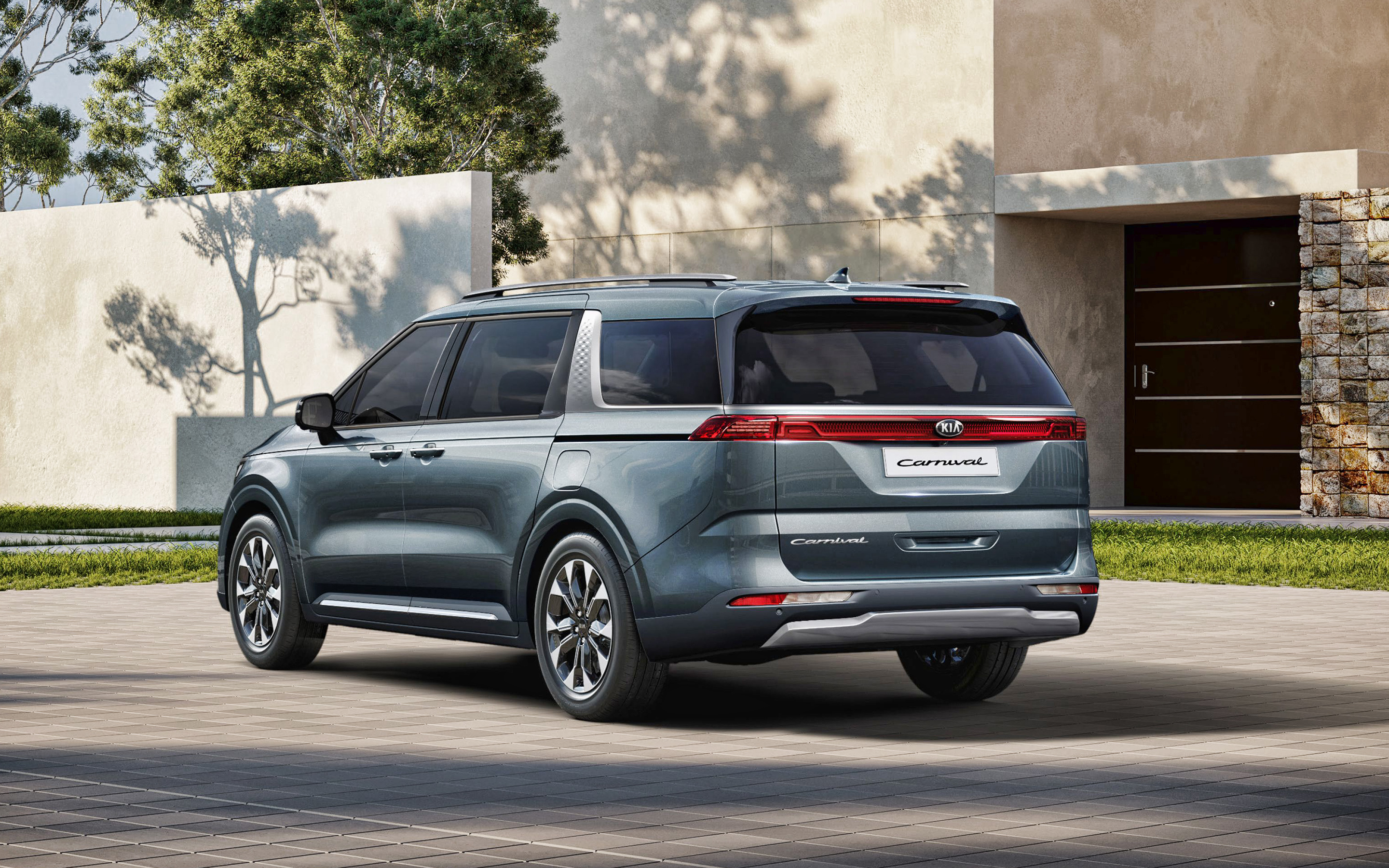 Kia Carnival, 2021, Rear view, New silver Carnival, 2880x1800 HD Desktop