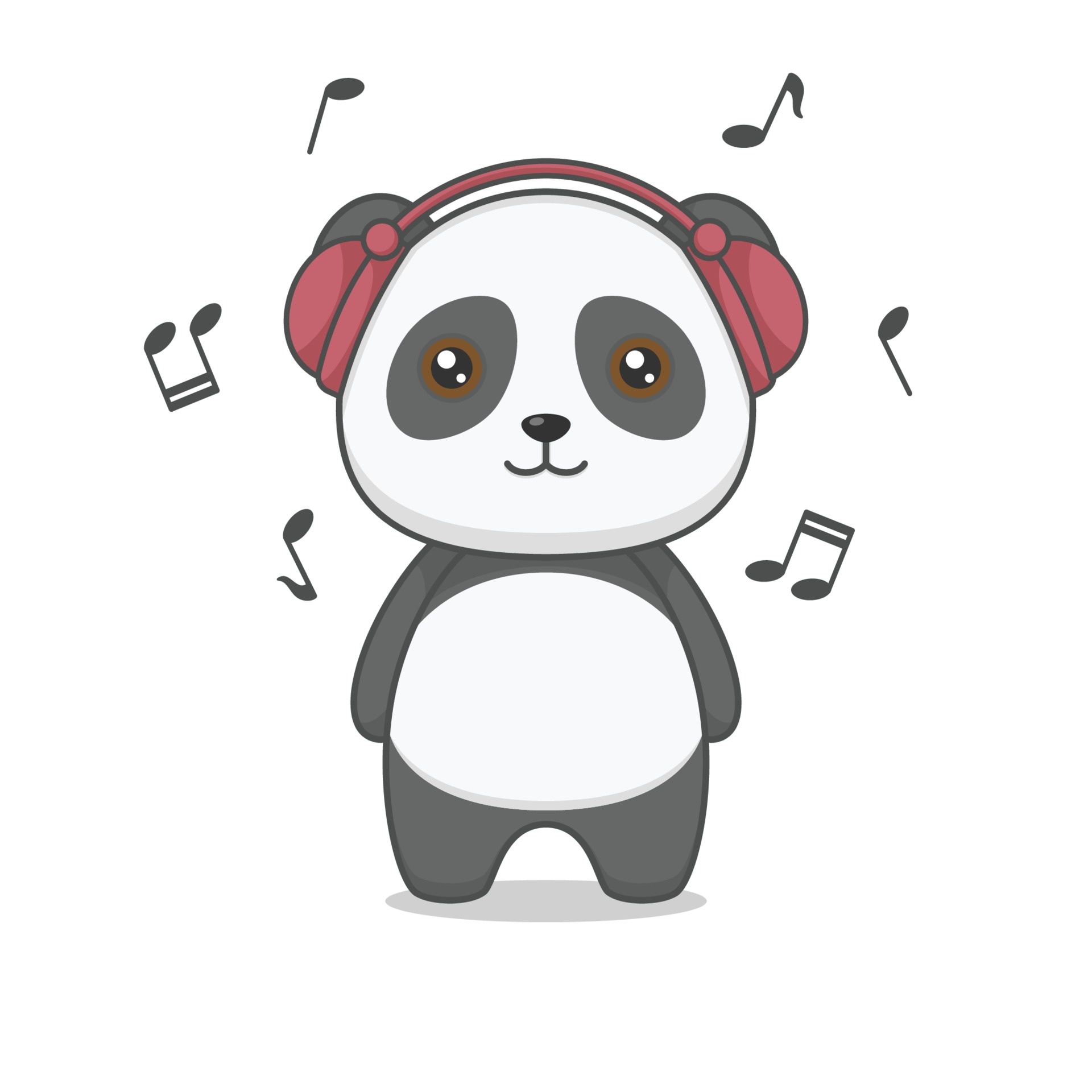 Cute cartoon panda, Red over-ear headphones, Floating musical notes, HD Phone wallpaper