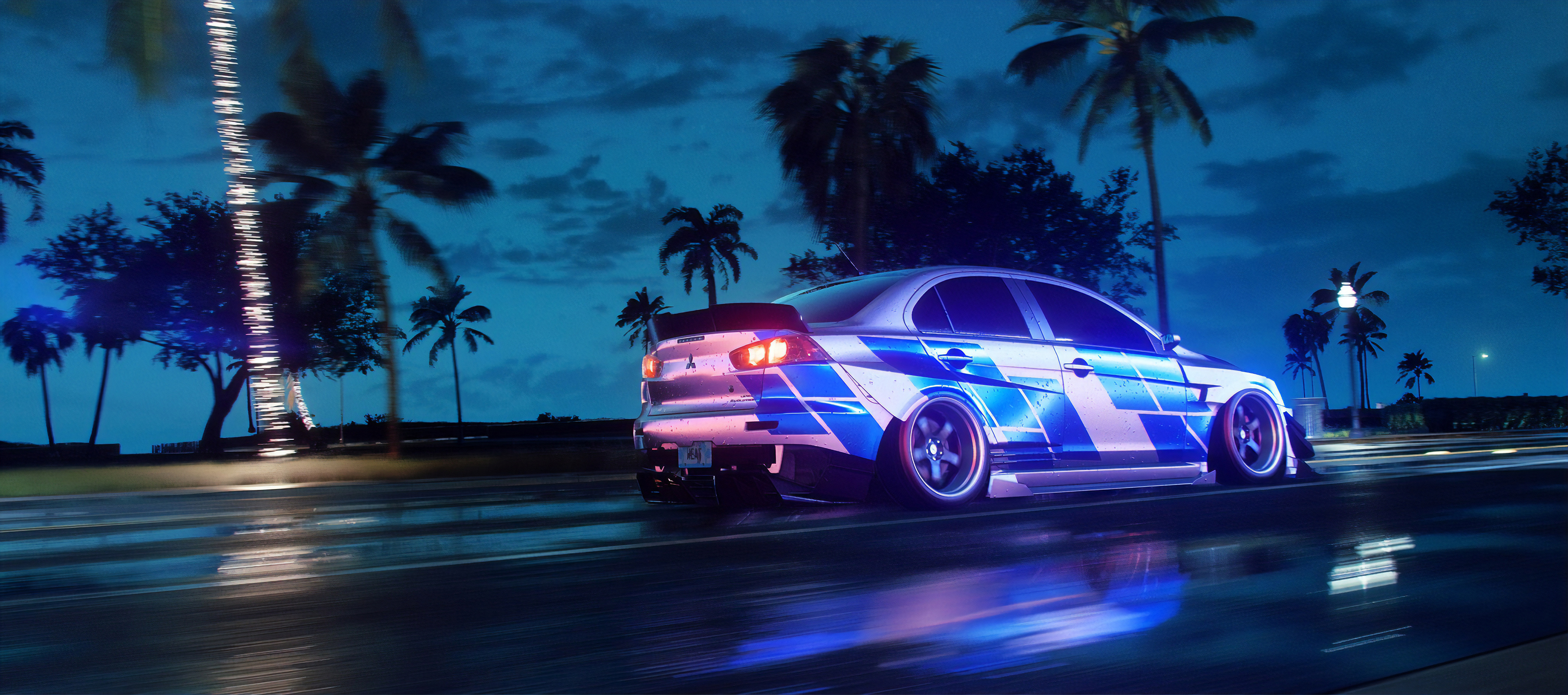 NFS Heat, Lancer Evo Wallpaper, 3840x1710 Dual Screen Desktop