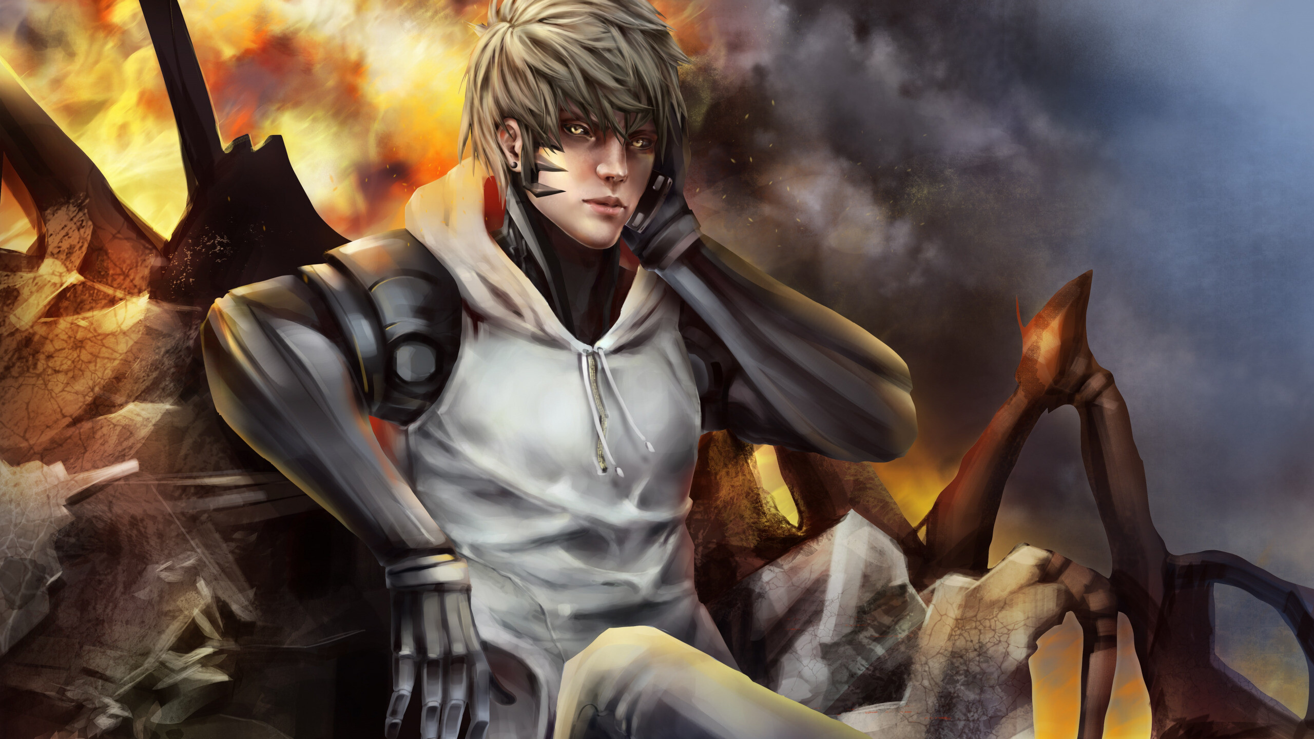 Genos - Anime cyborg, One Punch Man, Shonen art, 2560x1440 HD Desktop