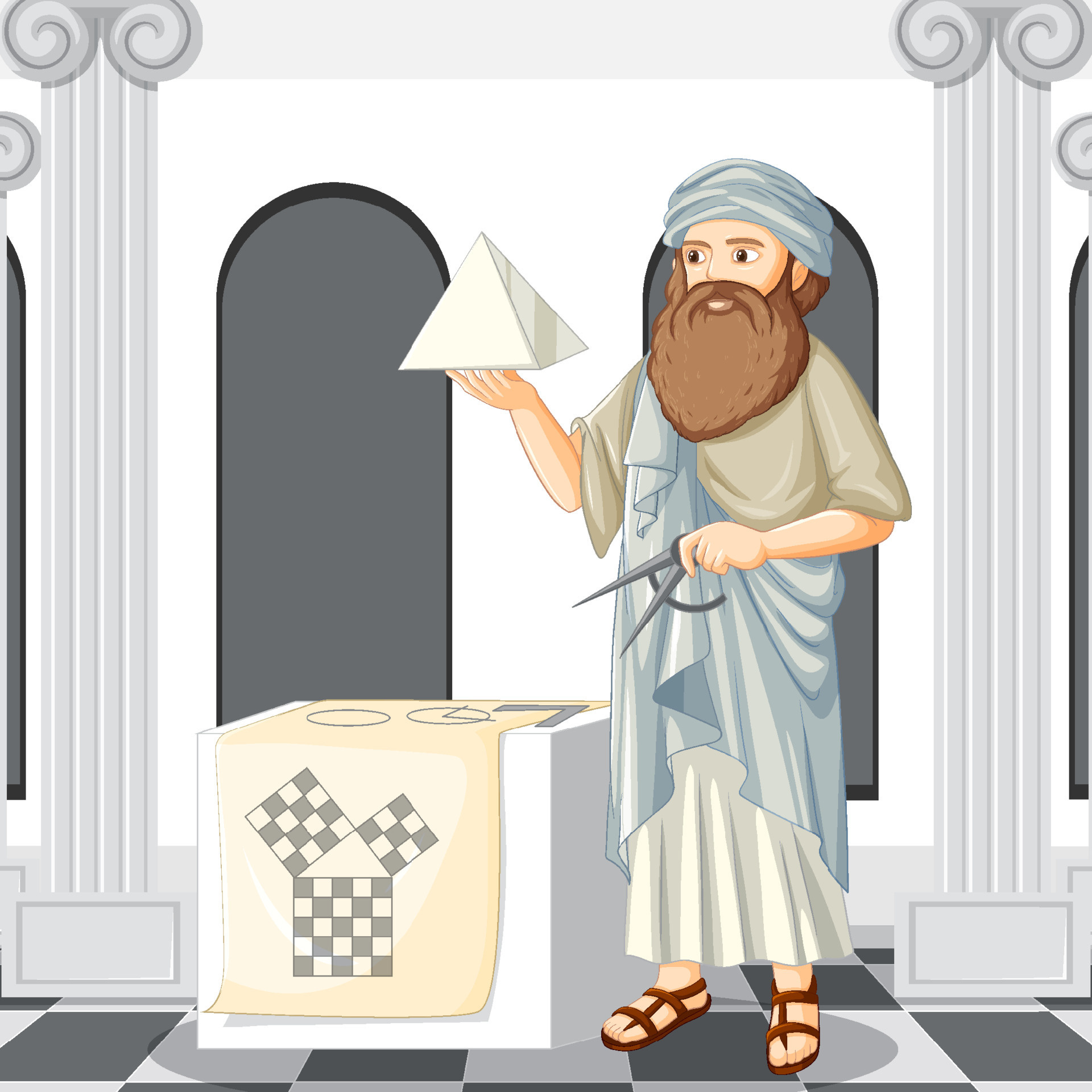 Pythagoras, Philosopher, Cartoon style, Vector art, 1920x1920 HD Phone