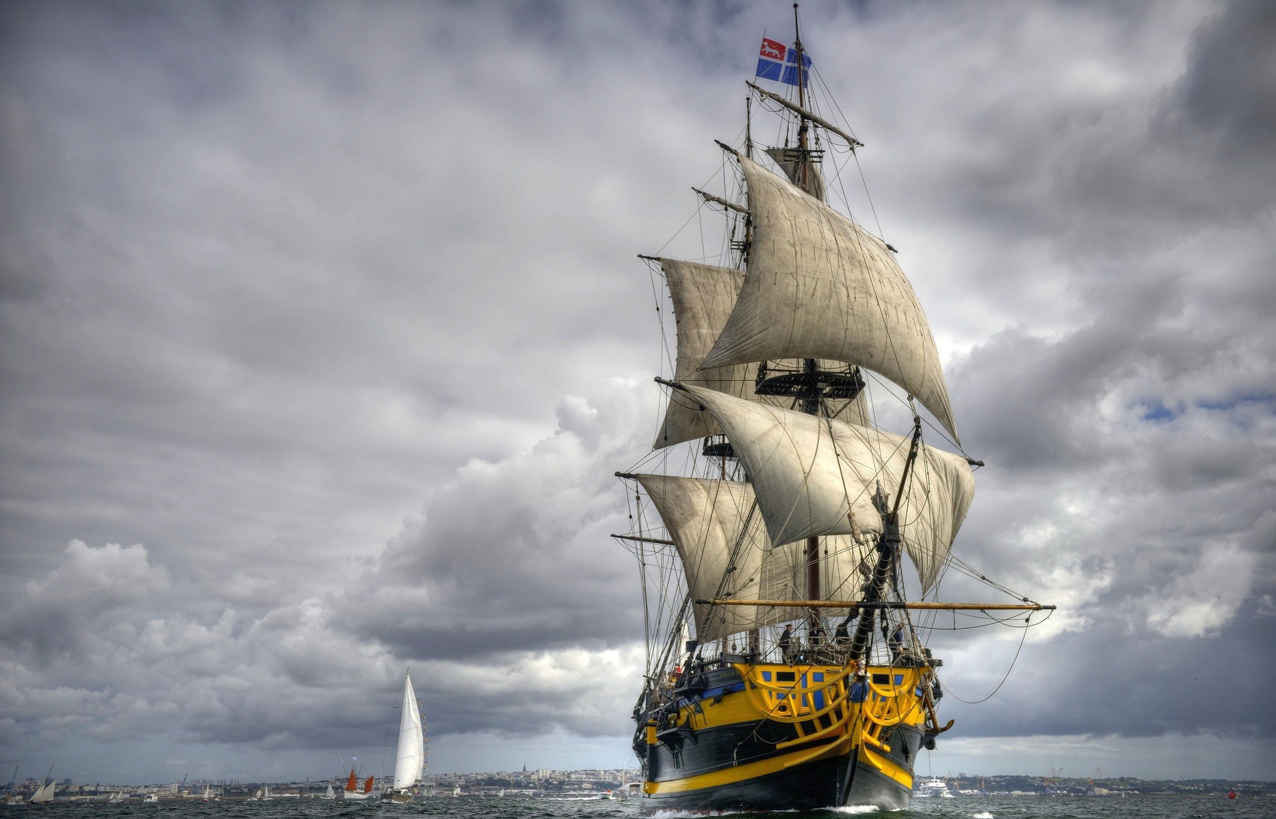 Sailing ship voyages, Oceanic adventures, Cloud-kissed skies, Majestic vessels, 2600x1670 HD Desktop