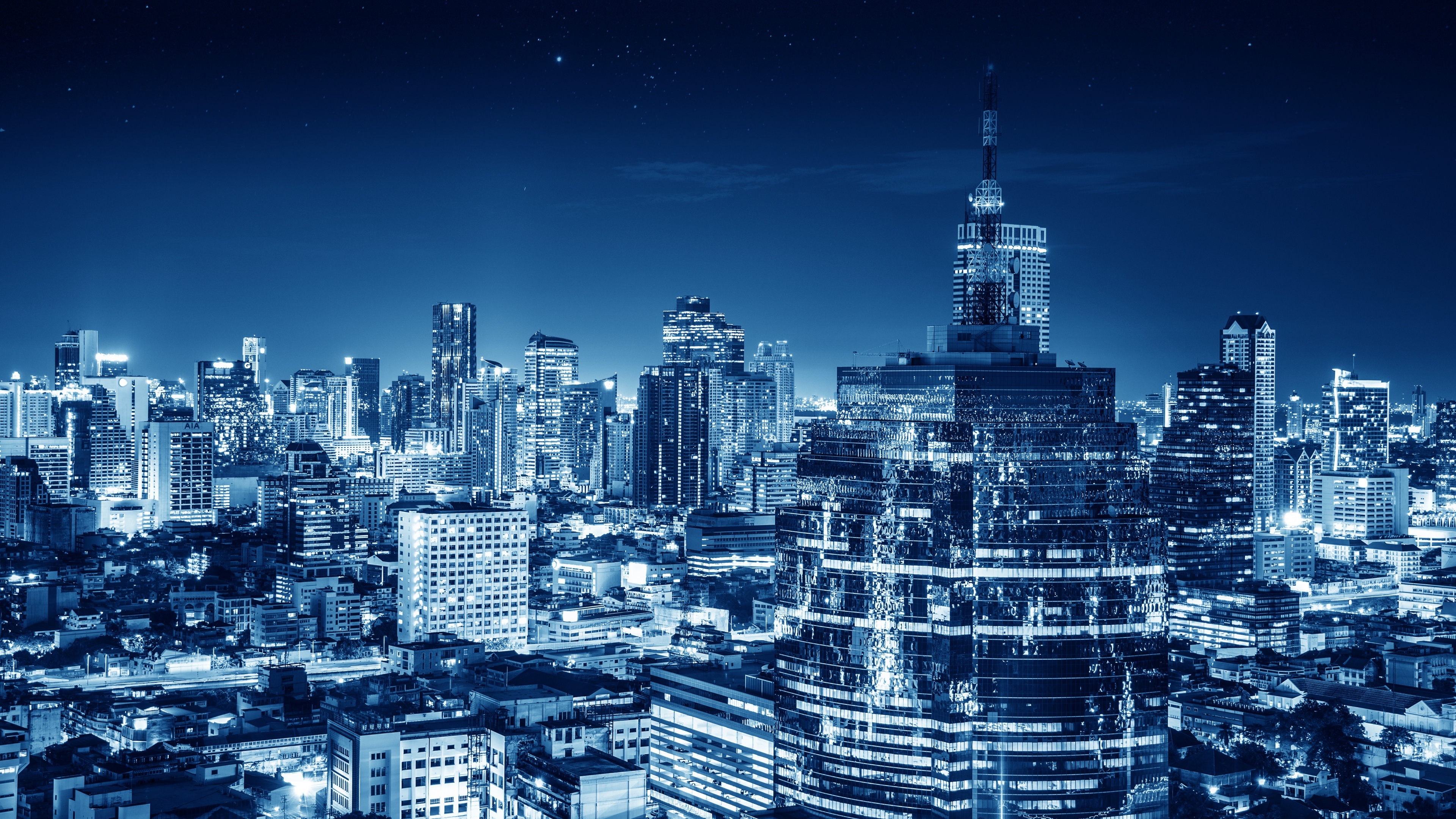 Bangkok Skyline, Travels, Night lights, Metropolitan city, 3840x2160 4K Desktop